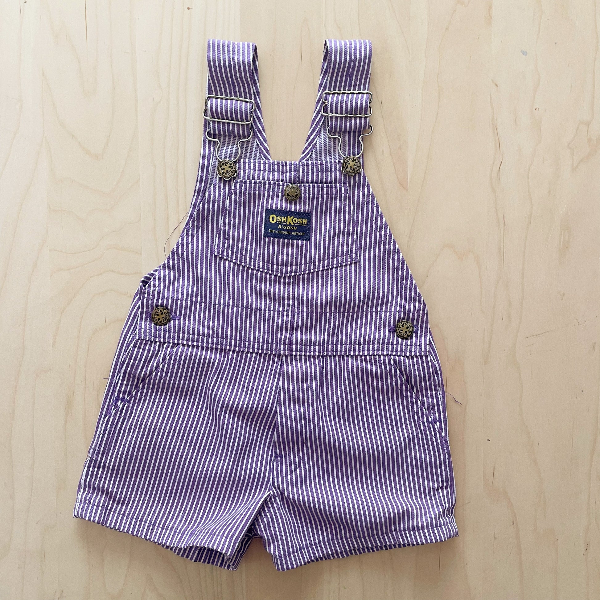 OshKosh Purple Hickory Striped Shortalls - Yellow Clover Vintage Kids Clothes
