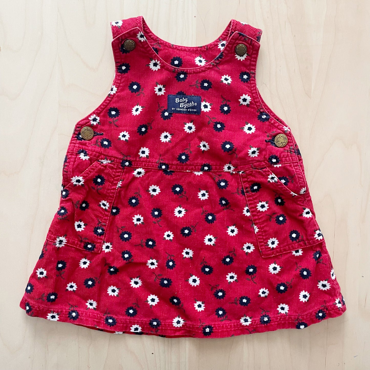 Baby B’gosh Red Flower Print Cord Pinafore Dress - Yellow Clover Vintage Kids Clothes