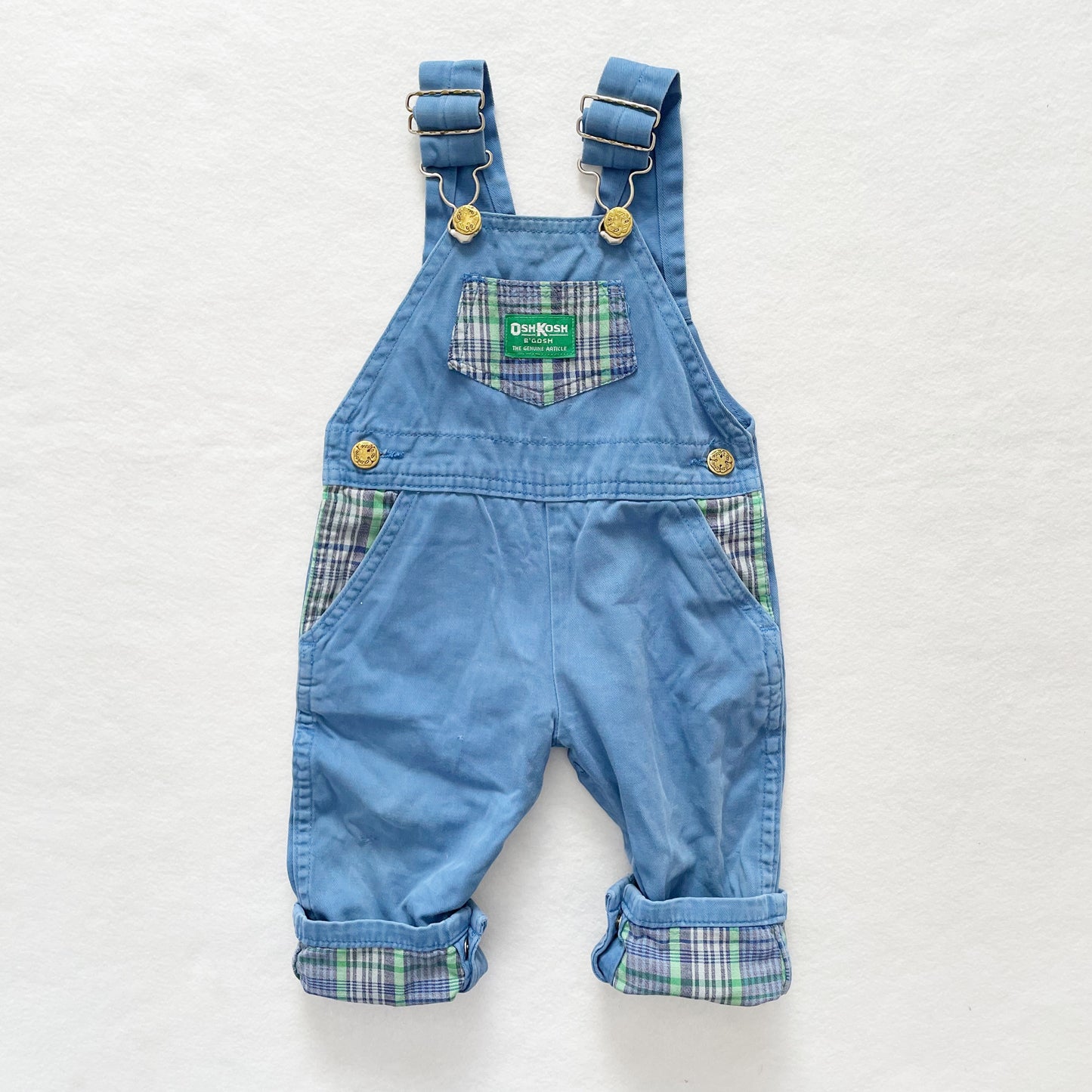 OshKosh Blue Plaid Accent Overalls - Yellow Clover Vintage Kids Clothes