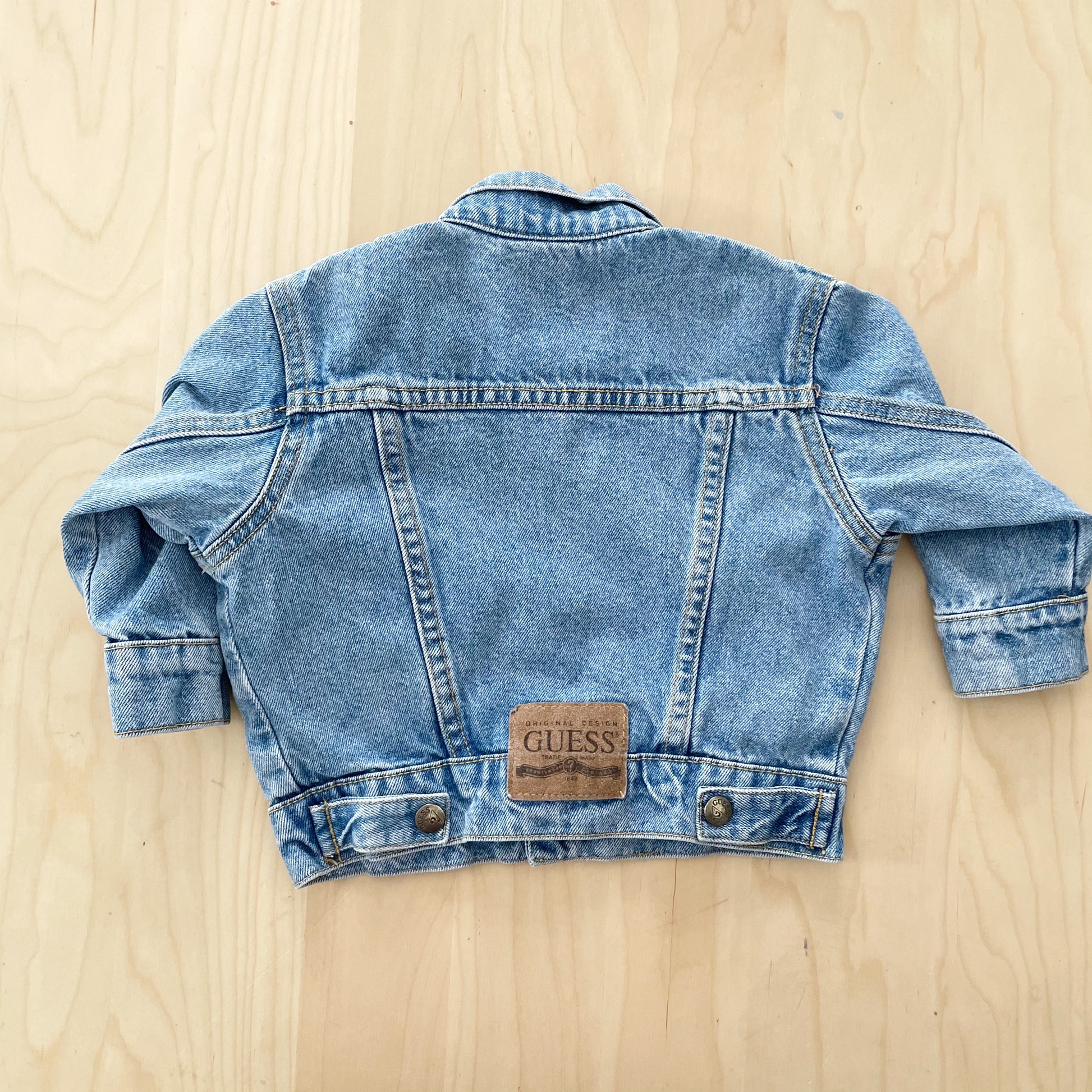 Vintage Guess Leather Patch Denim Jacket - Yellow Clover Vintage Kids Clothes