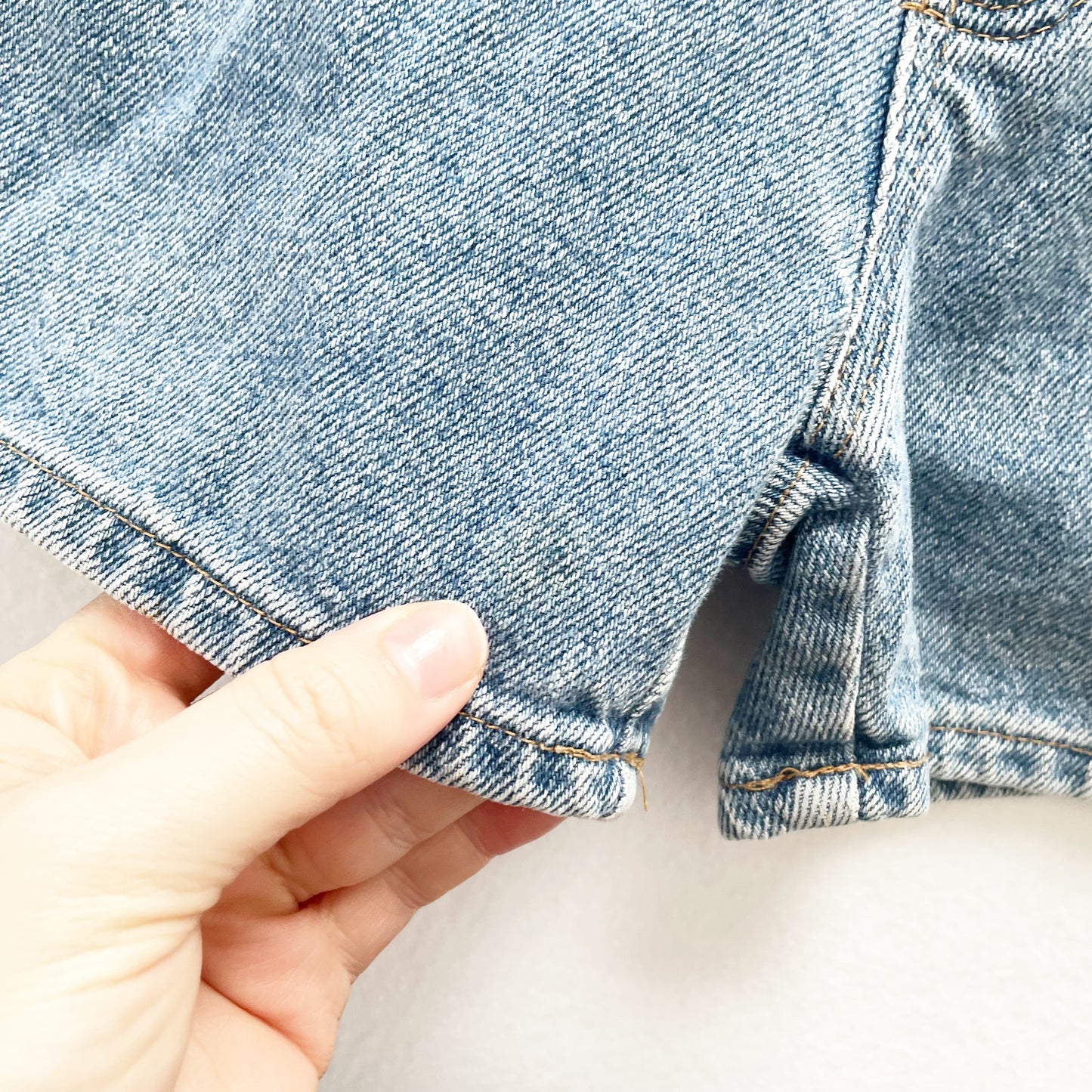 OshKosh Medium Light Wash Denim Shortalls - Yellow Clover Vintage Kids Clothes