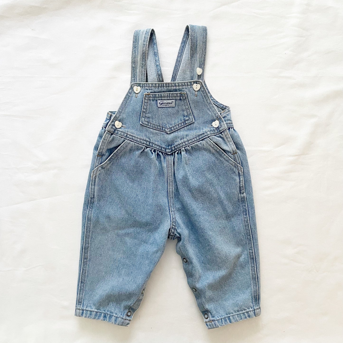 Guess Denim Heart Button Overalls - Yellow Clover Vintage Kids Clothes