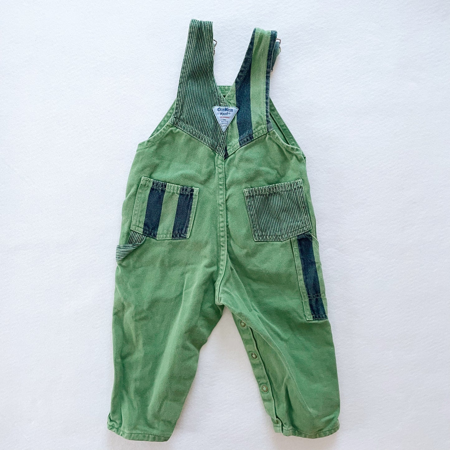OshKosh Green Stripe Block Overalls - Yellow Clover Vintage Kids Clothes