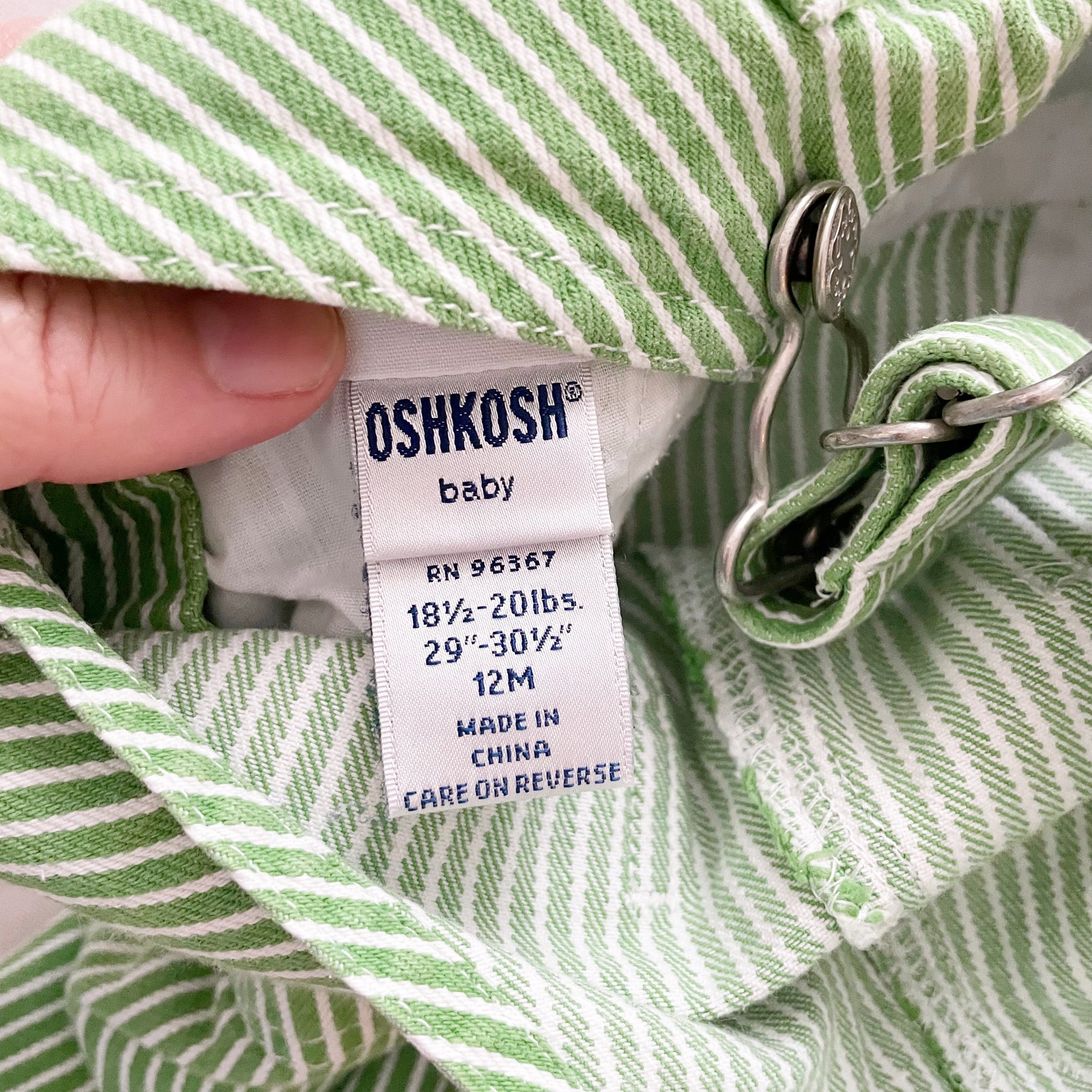 OshKosh Bright Green Stripe Shortalls - Yellow Clover Vintage Kids Clothes