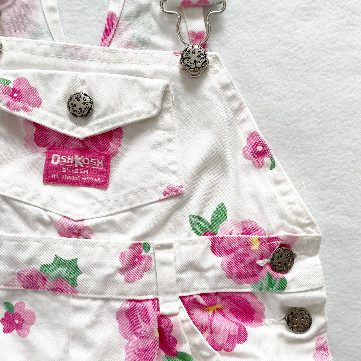 OshKosh Pink Flower Shortalls - Yellow Clover Vintage Kids Clothes