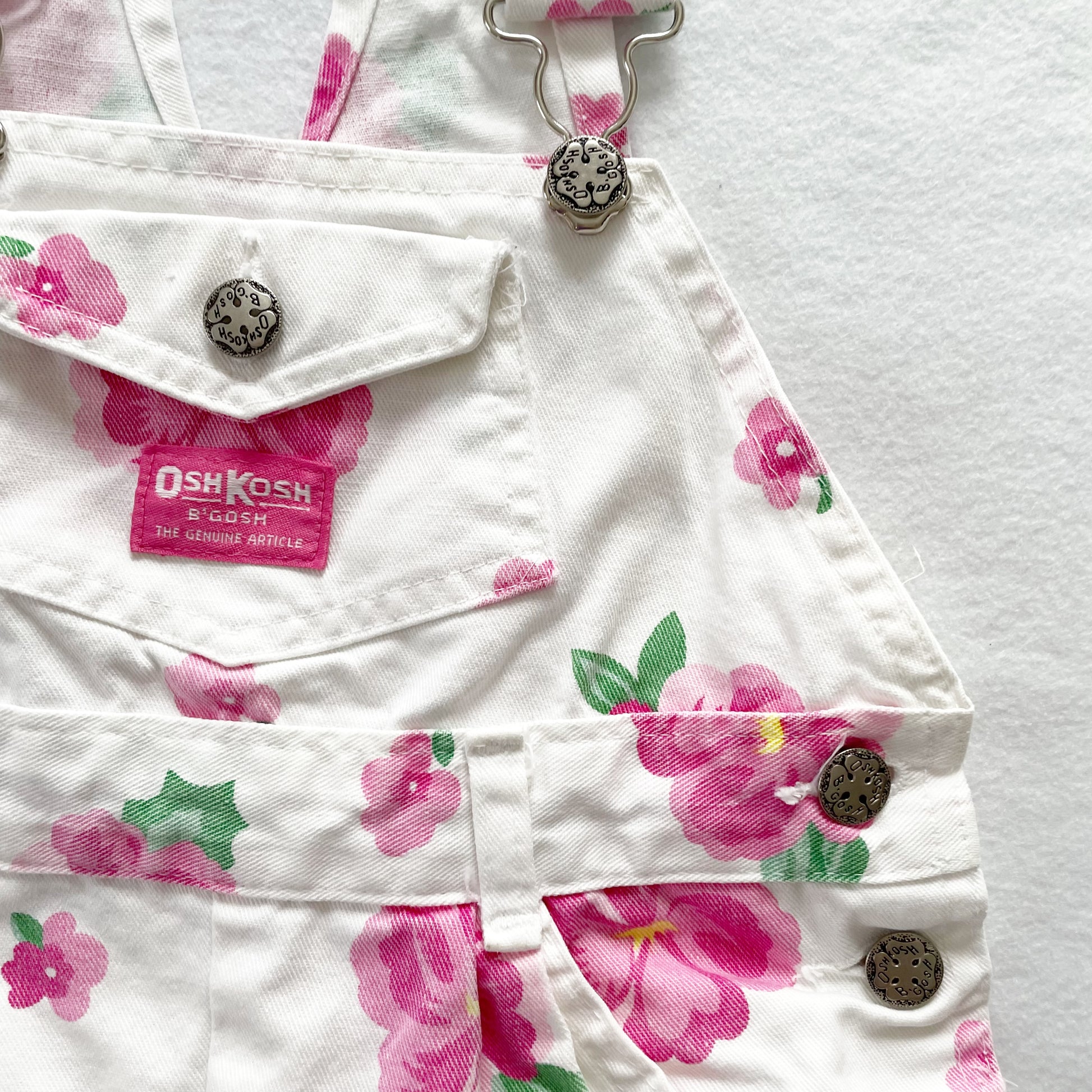 OshKosh Pink Flower Shortalls - Yellow Clover Vintage Kids Clothes