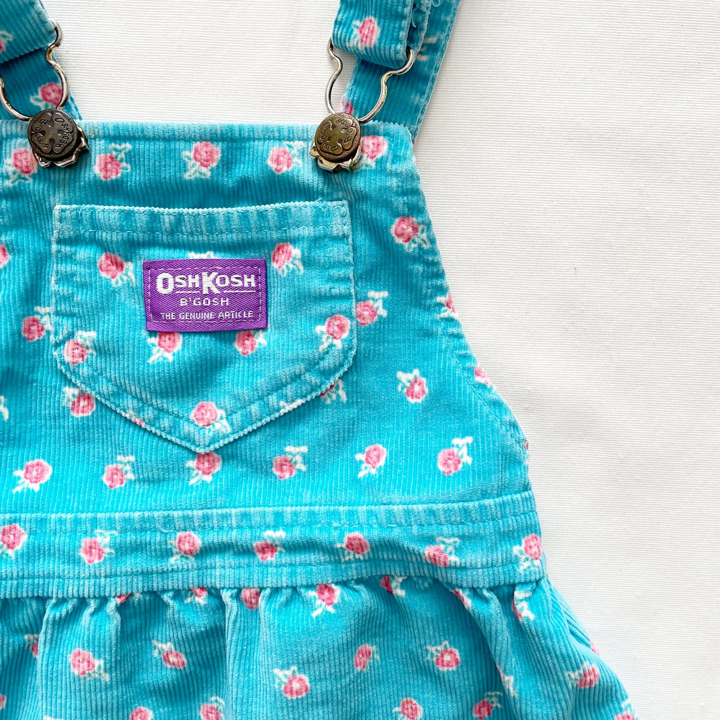 OshKosh Turquoise Floral Cord Skirtall - Yellow Clover Vintage Kids Clothes