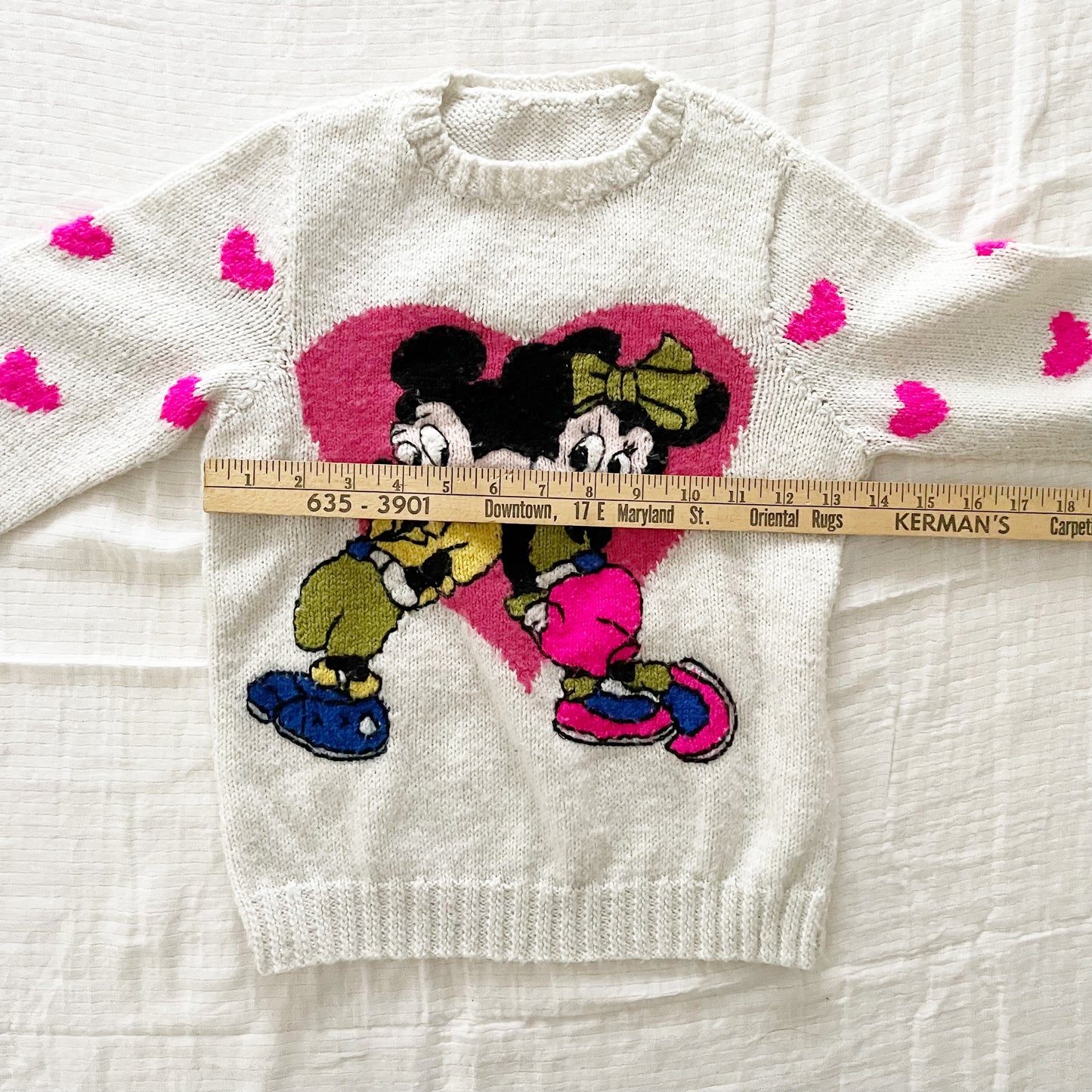 Handknit Mickey and Minnie Hearts Sweater - Yellow Clover Vintage Kids Clothes
