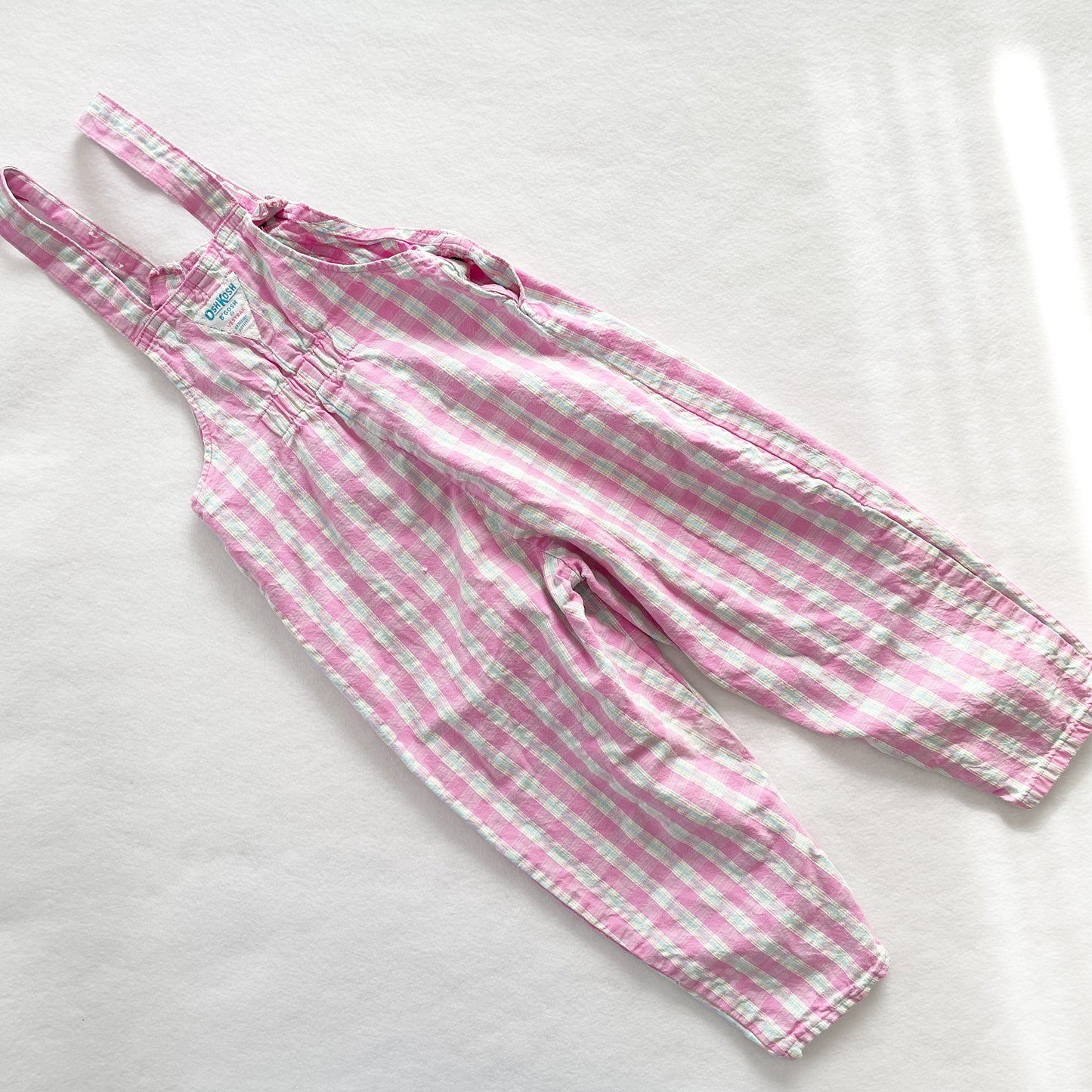 OshKosh Pink Textured Plaid Overalls - Yellow Clover Vintage Kids Clothes