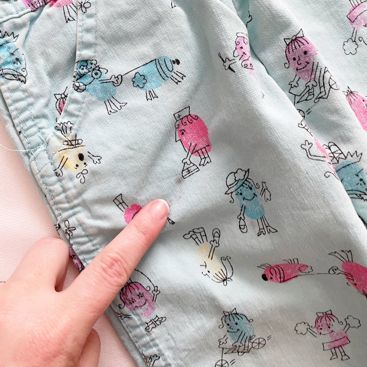 OshKosh Thumbprint People Print Overalls - Yellow Clover Vintage Kids Clothes