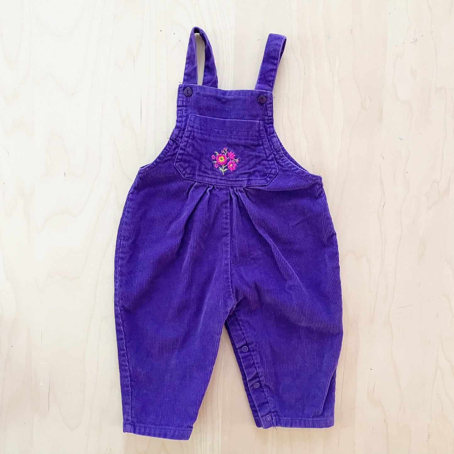 In Design Purple Cord Floral Embroidery Overalls