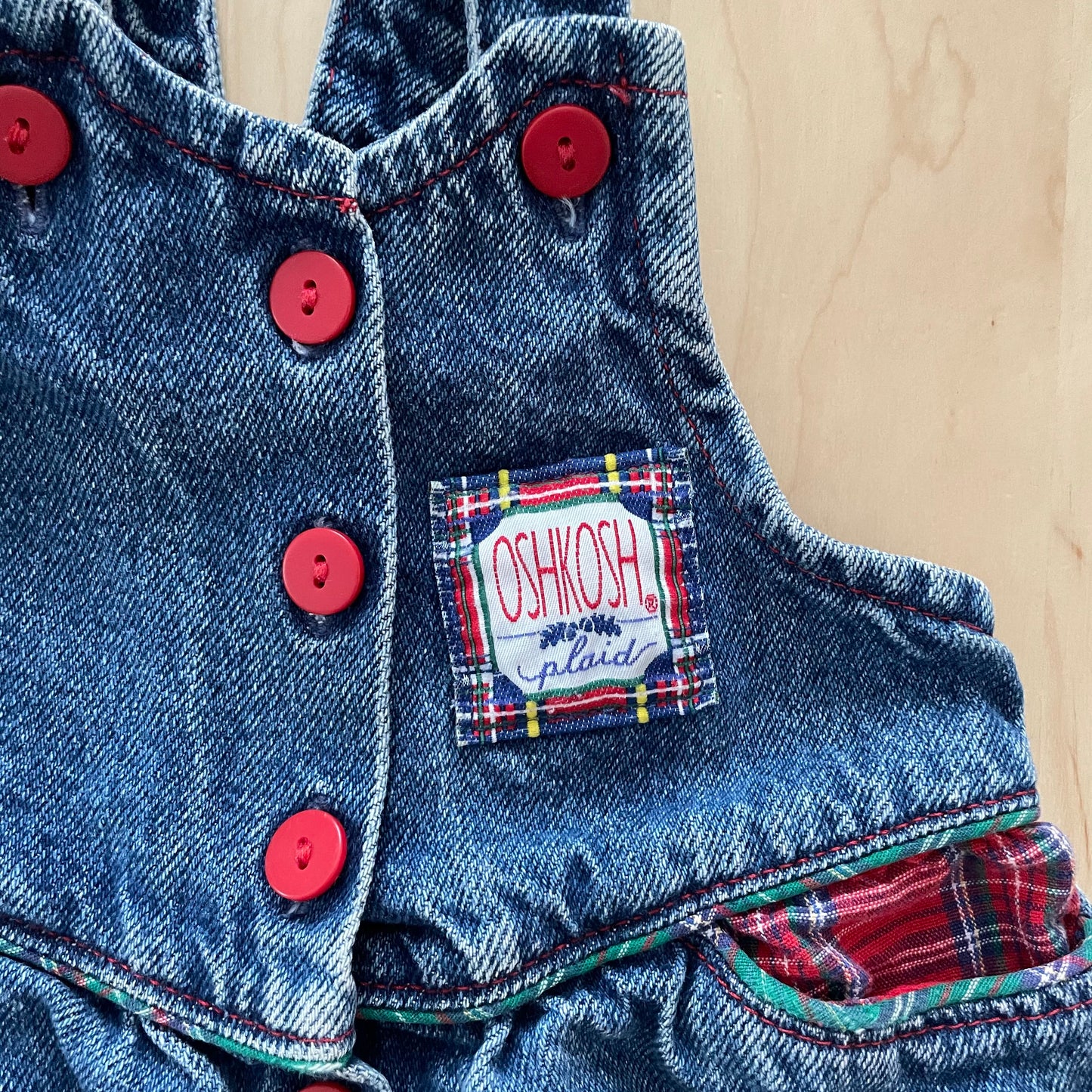 OshKosh Plaid Accent Denim Overalls - Yellow Clover Vintage Kids Clothes