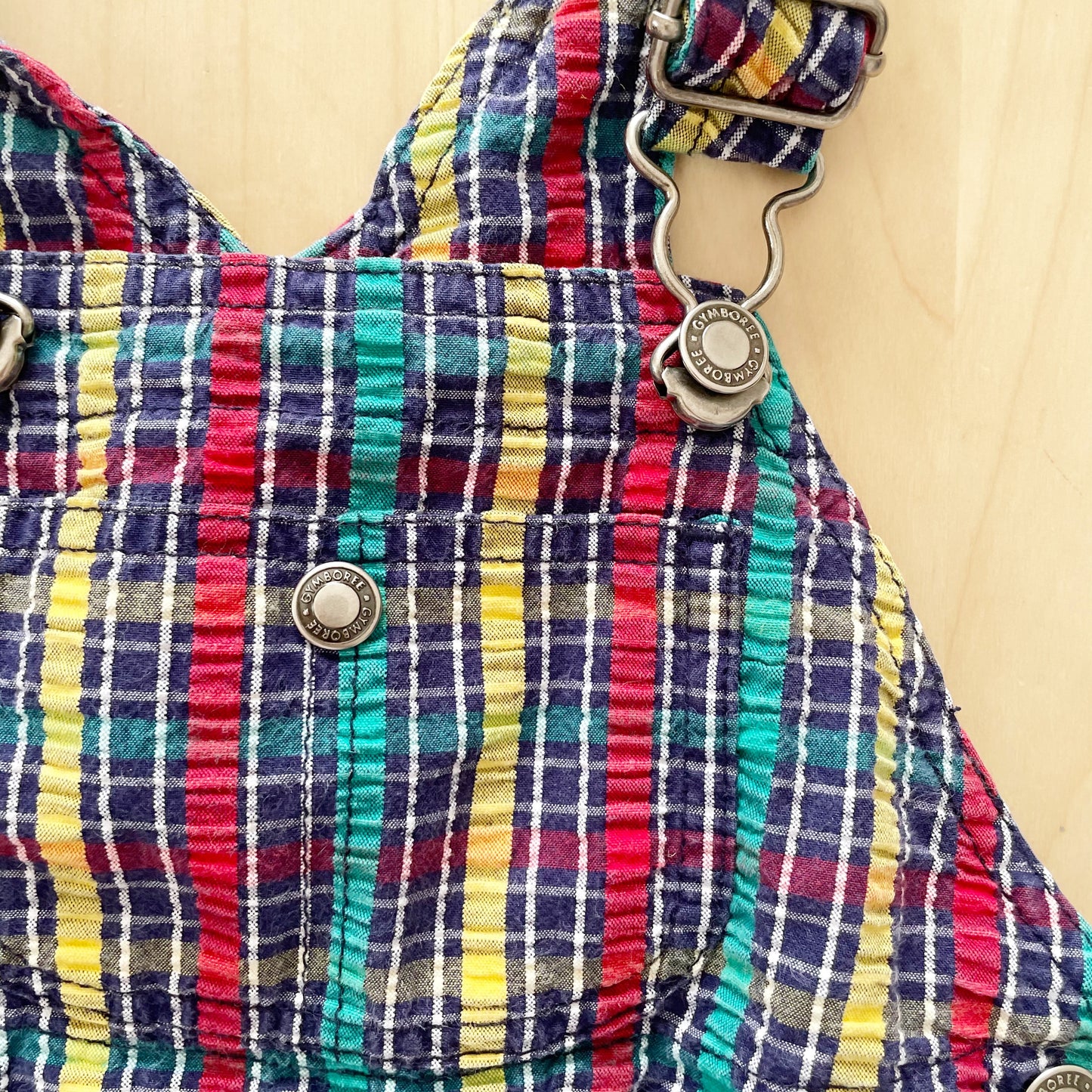 Vintage Gymboree Seersucker Plaid Golf Patch Shortalls - Yellow Clover Vintage Kids Clothes