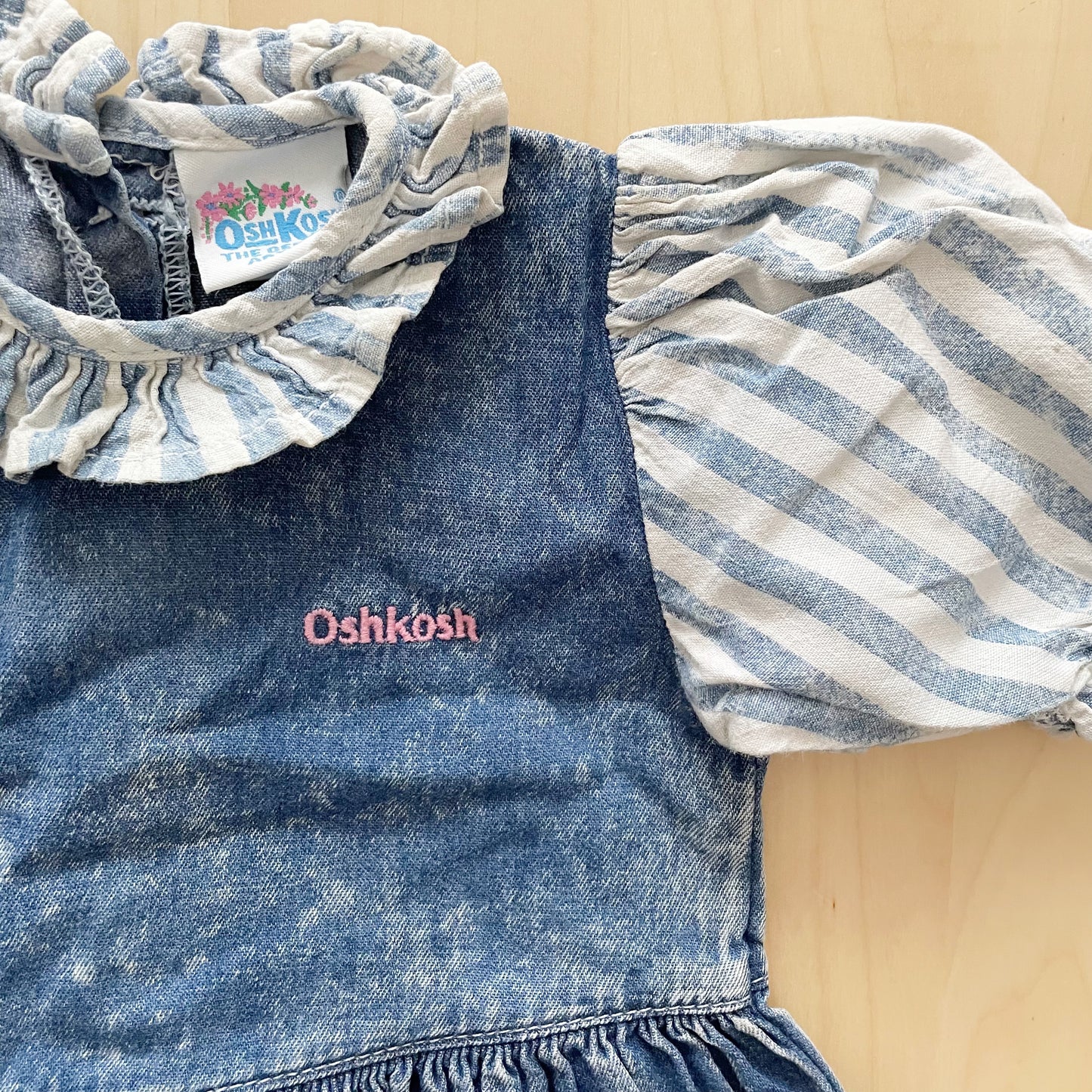 OshKosh Acid Wash Stripe Pinafore Dress - Yellow Clover Vintage Kids Clothes