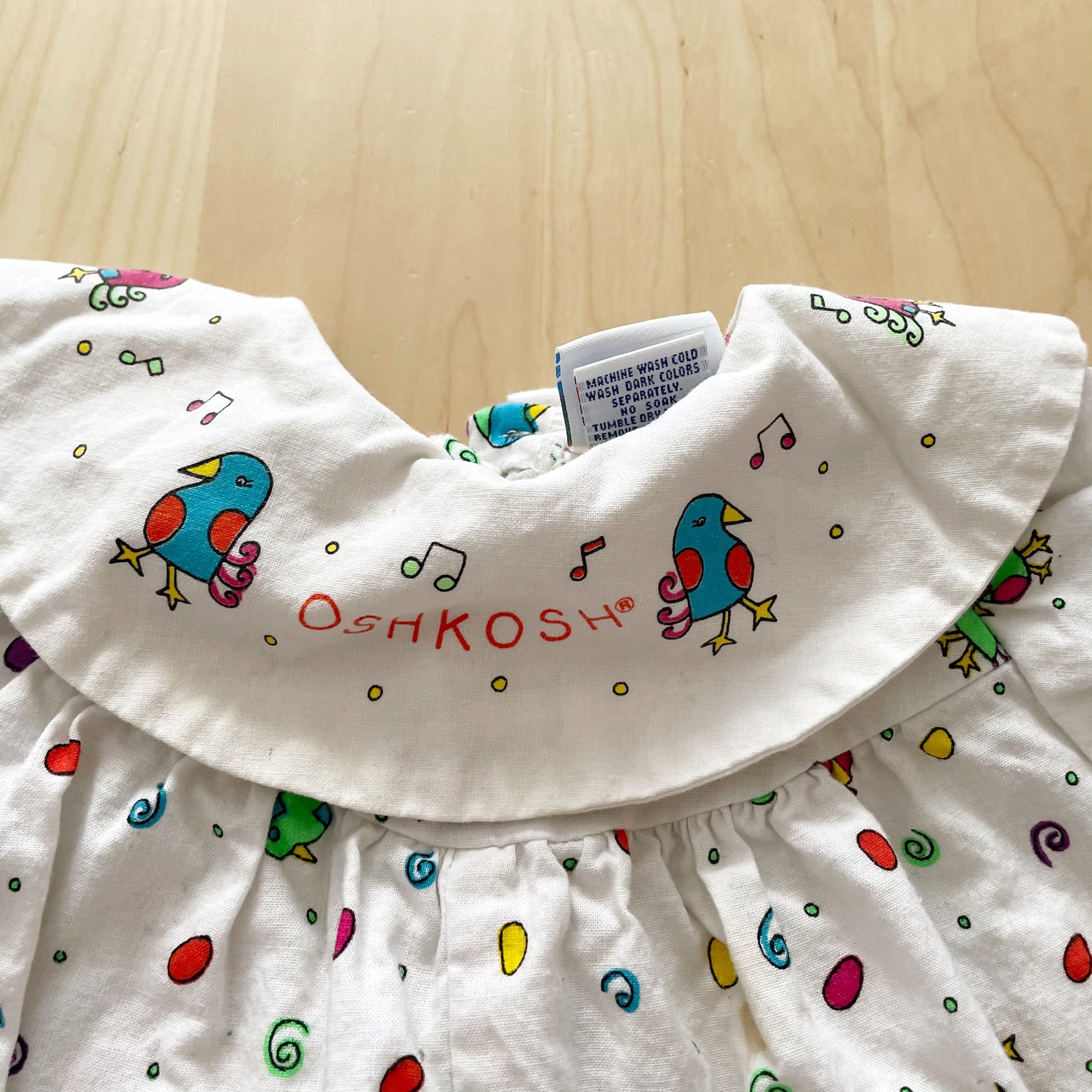 Vintage OshKosh Bird Print Collared Romper - Yellow Clover Vintage Kids Clothes