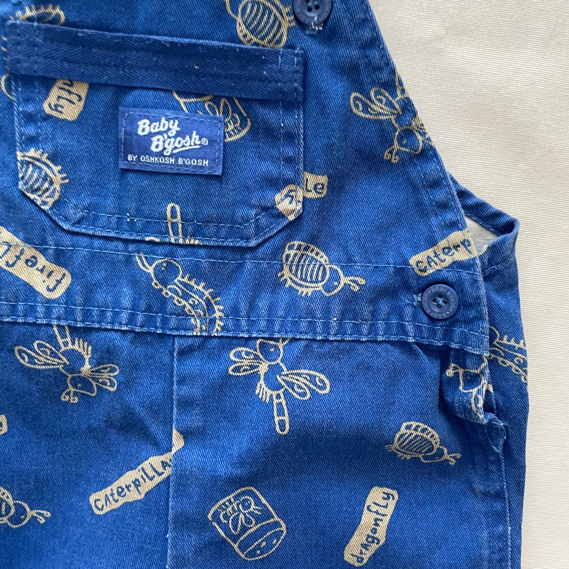 Baby B’gosh Bug Print Shortall Overalls - Yellow Clover Vintage Kids Clothes