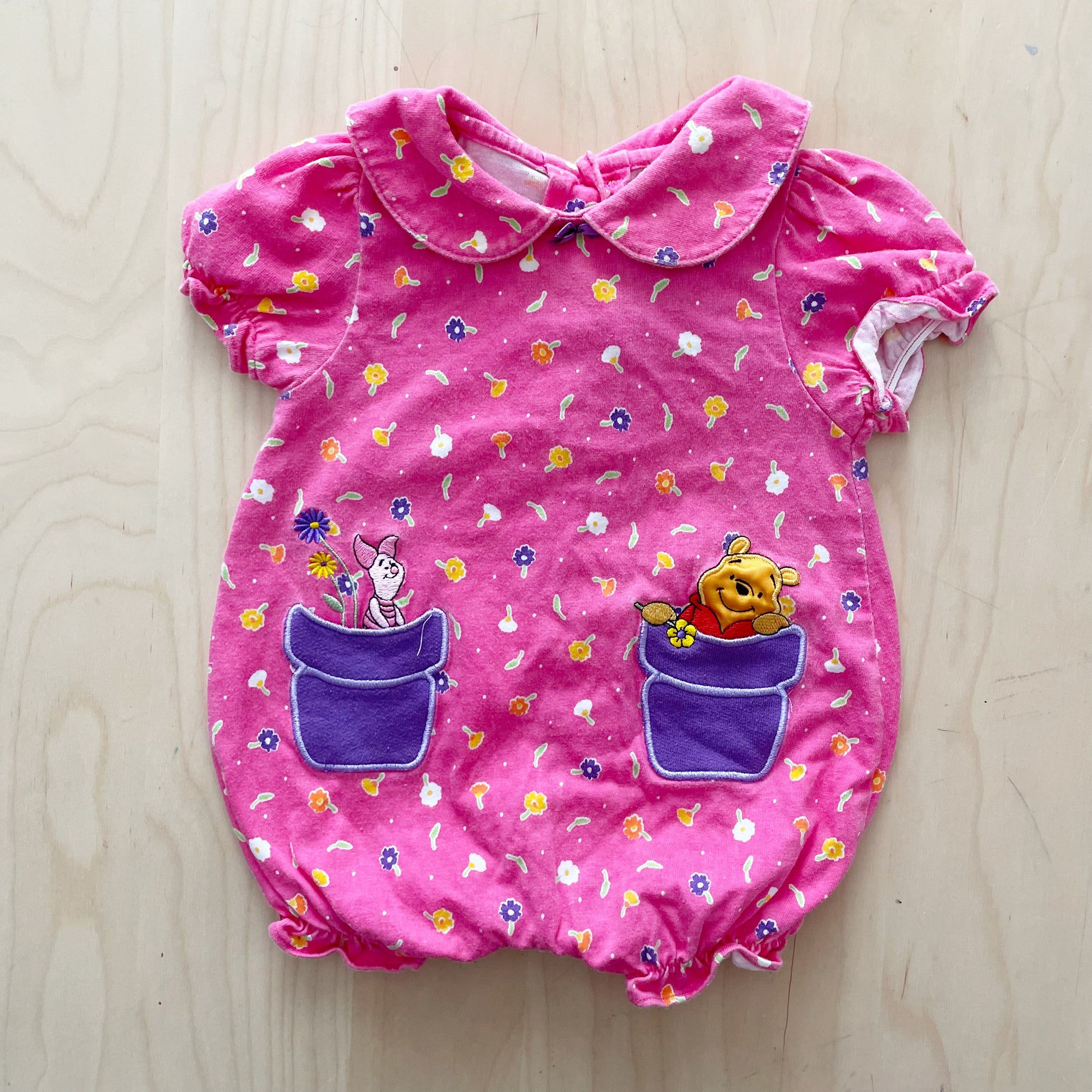 Pooh Floral Collared Romper - Yellow Clover Vintage Kids Clothes