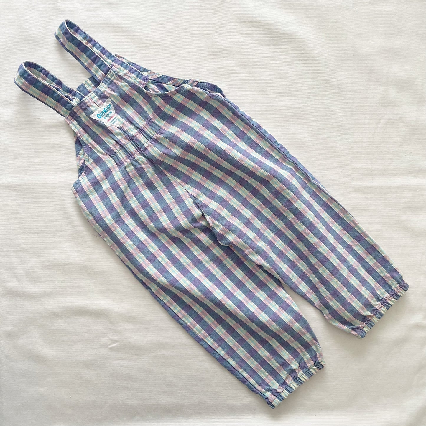 OshKosh Purple Blue Plaid Overalls - Yellow Clover Vintage Kids Clothes