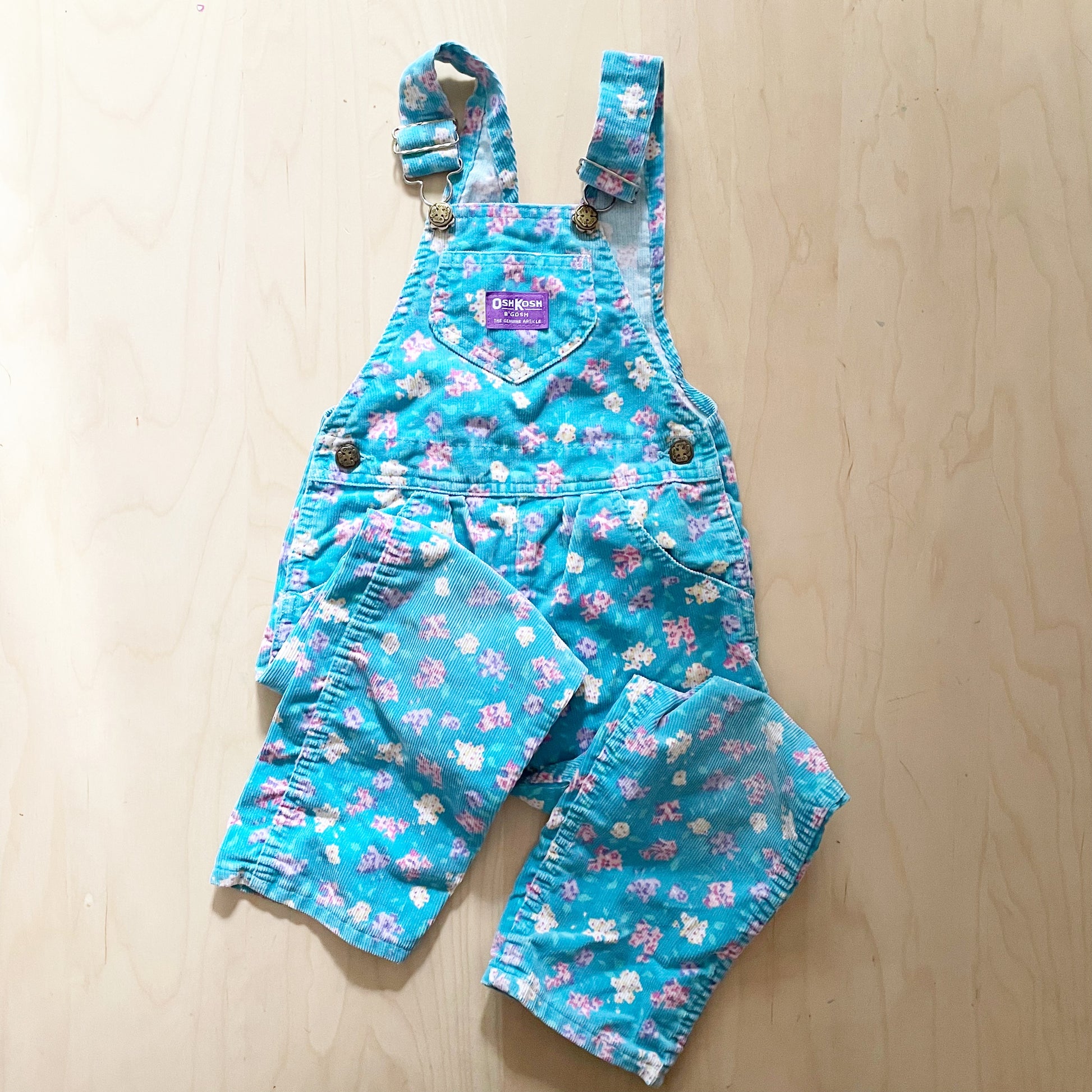 Vintage OshKosh Turquoise Floral Cord Kids Overalls