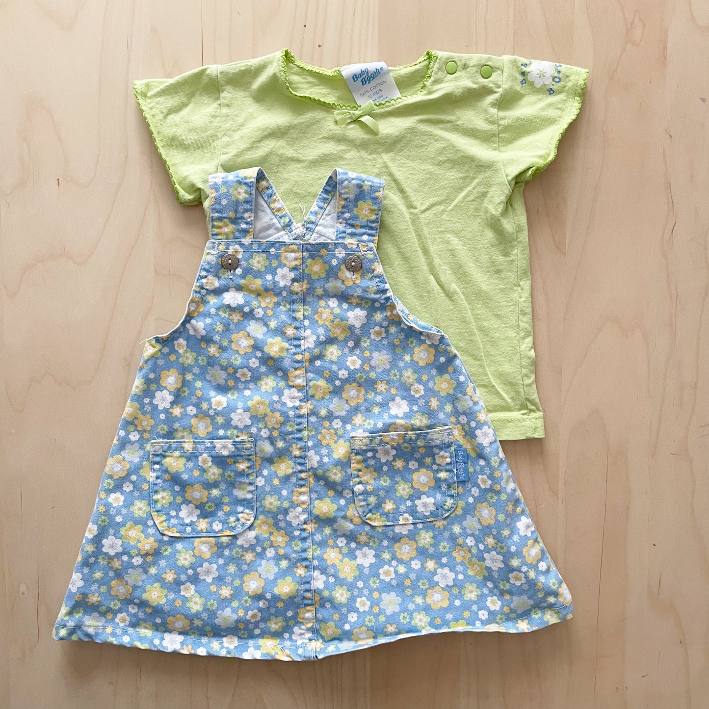 Baby B’gosh Flower Print Pinafore Set - Yellow Clover Vintage Kids Clothes