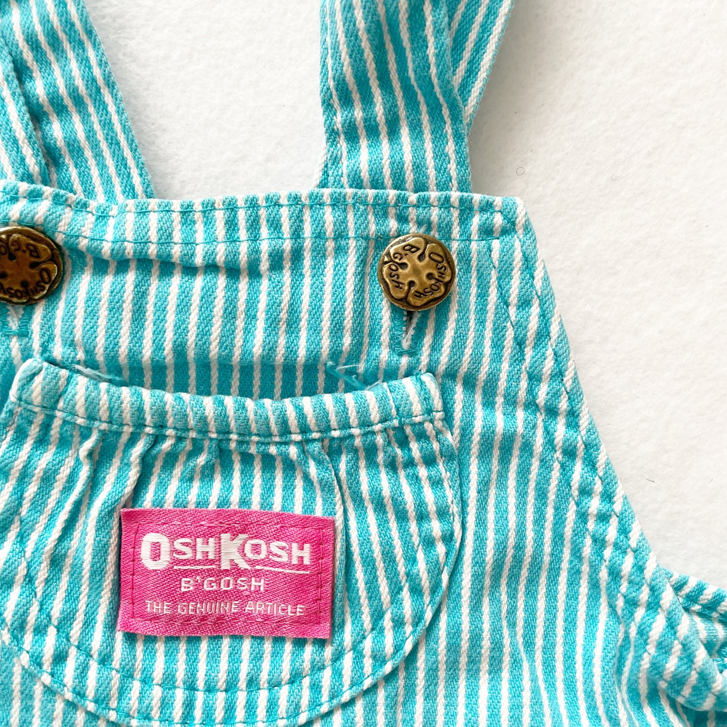 OshKosh Turquoise Hickory Stripe Bubble Overalls - Yellow Clover Vintage Kids Clothes
