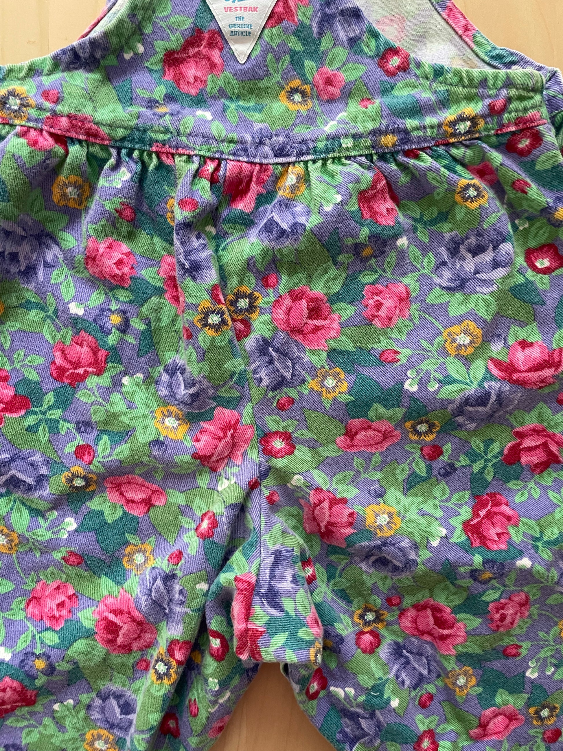 Vintage OshKosh Jewel Tone Floral Overalls - Yellow Clover Vintage Kids Clothes