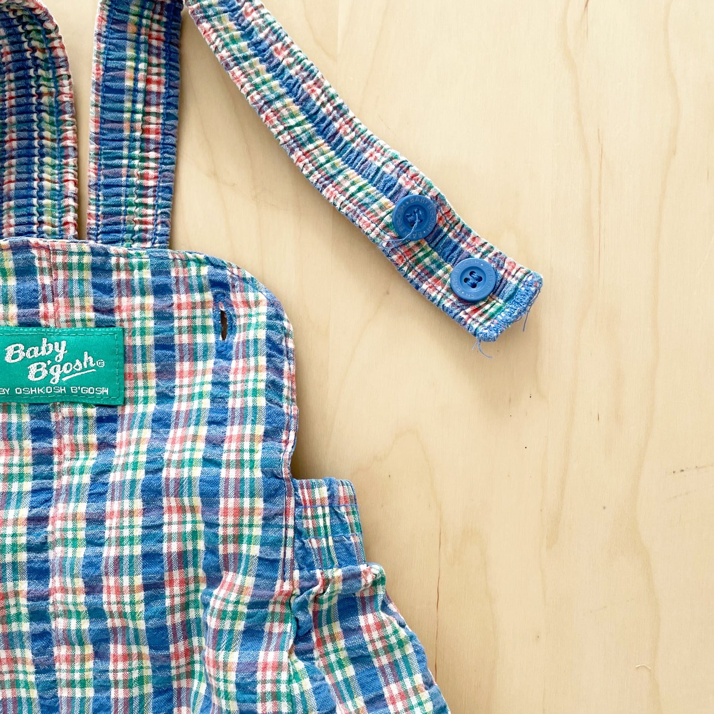 Vintage Baby B’gosh Seersucker Plaid Bubble Romper Overalls - Yellow Clover Vintage Kids Clothes