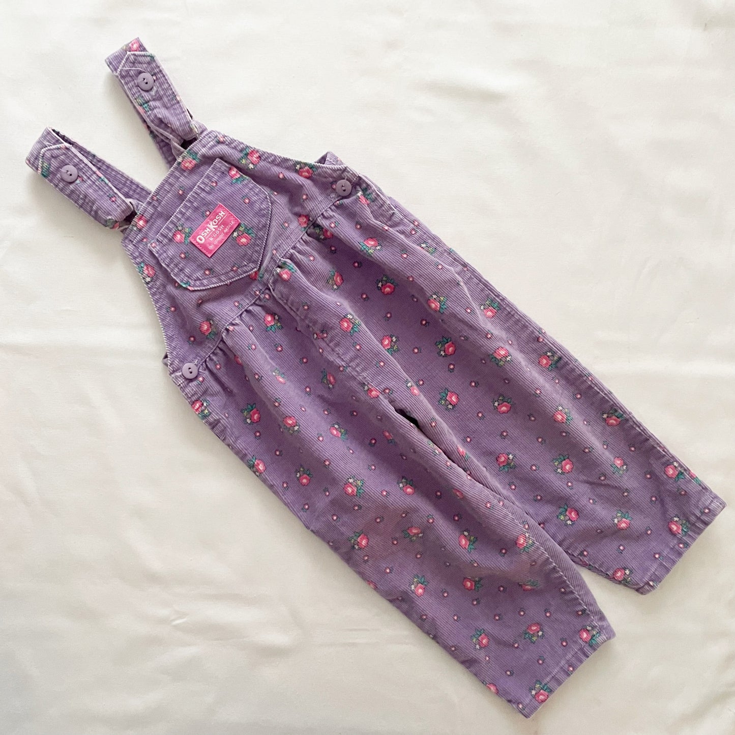 OshKosh Bow Back Lilac Floral Cord Overalls - Yellow Clover Vintage Kids Clothes