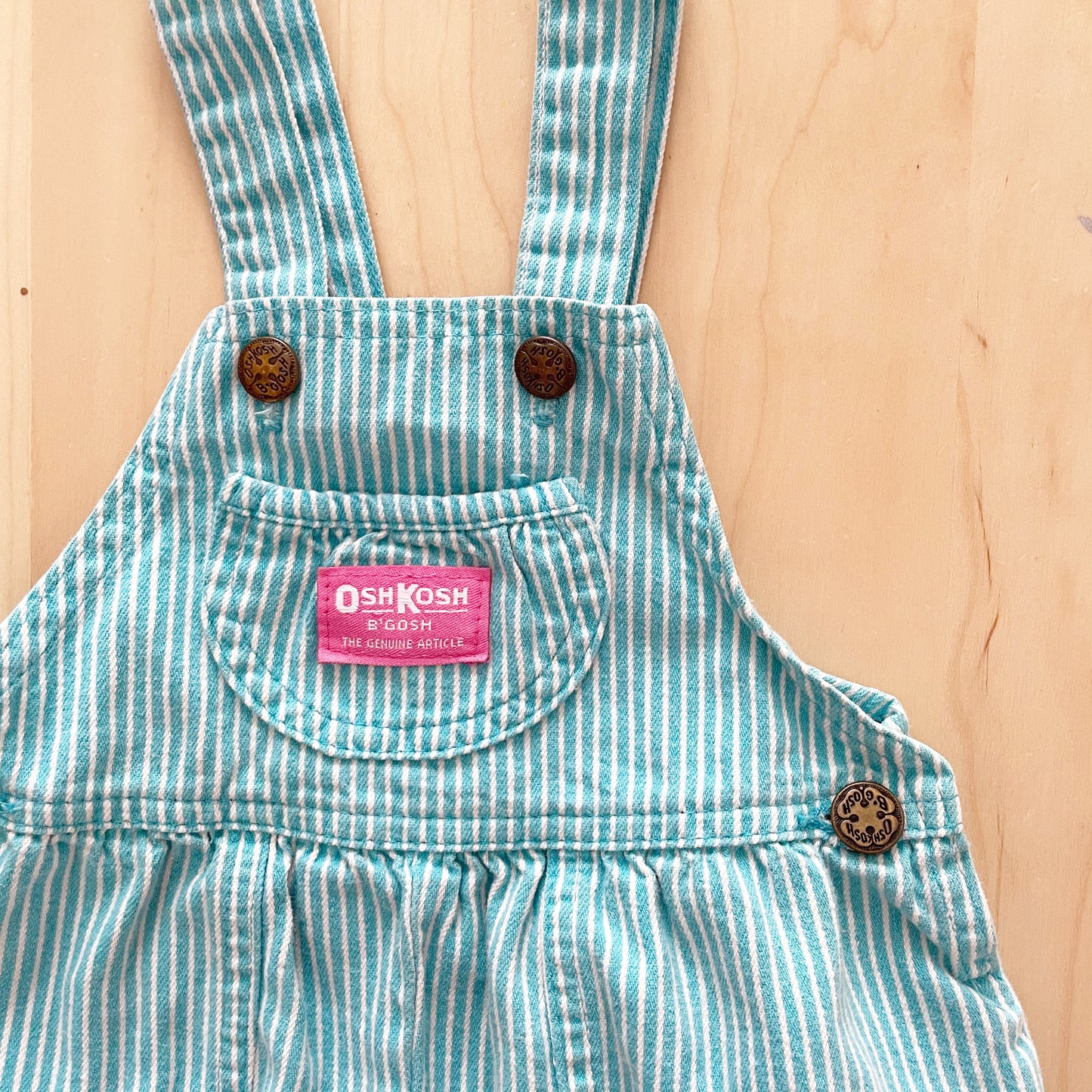 OshKosh Turquoise Engineer Stripe Bubble Overalls - Yellow Clover Vintage Kids Clothes
