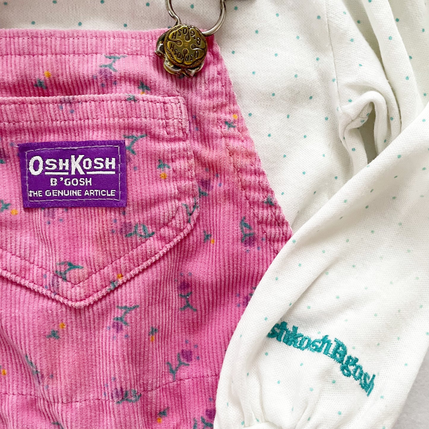 OshKosh Fine Cord Floral Print Overalls Set