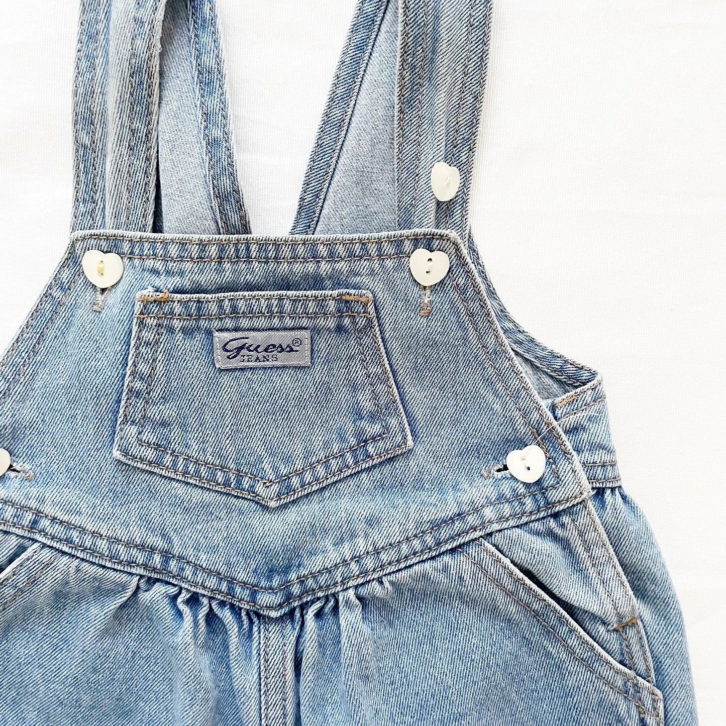 Guess Denim Heart Button Overalls - Yellow Clover Vintage Kids Clothes