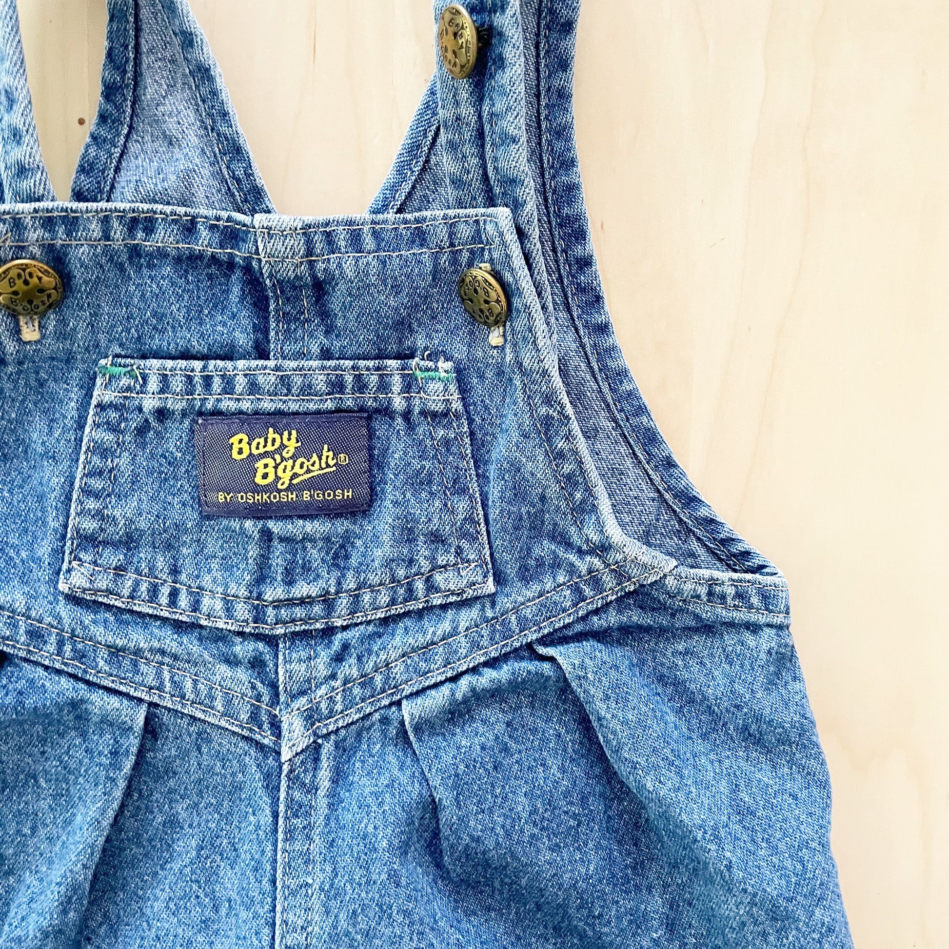Baby B’gosh Medium Wash Denim Bubble Overalls - Yellow Clover Vintage Kids Clothes