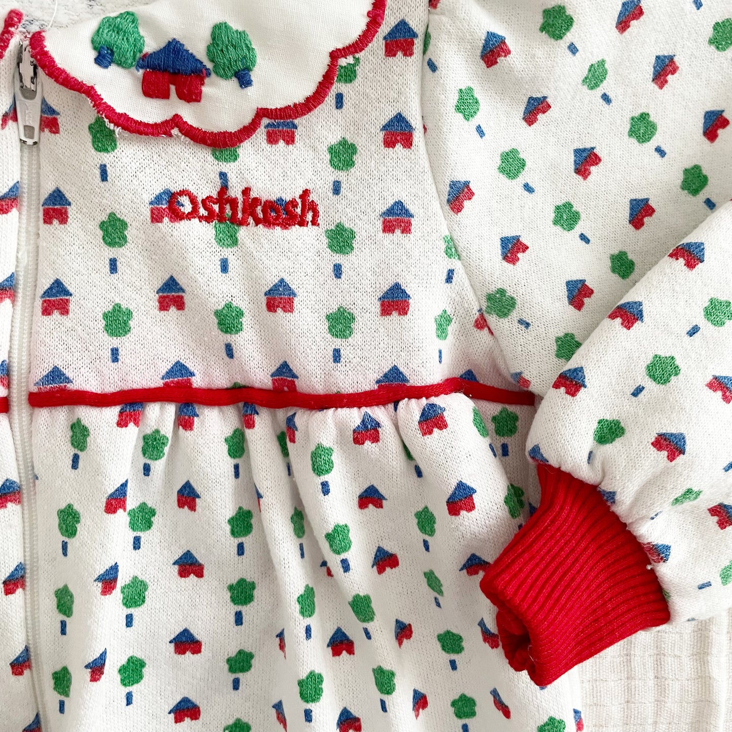 OshKosh Houses Print Sweatshirt Romper - Yellow Clover Vintage Kids Clothes