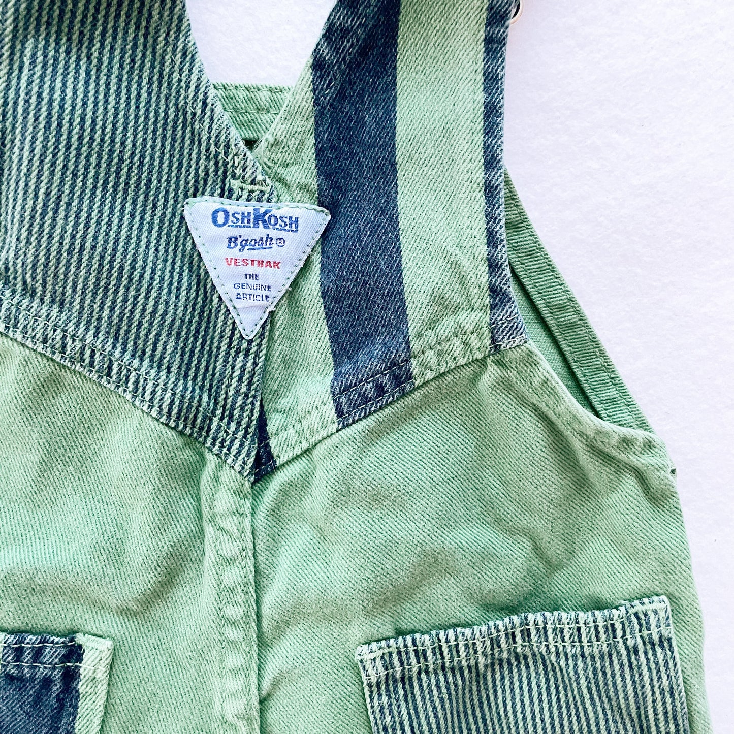 OshKosh Green Stripe Block Overalls - Yellow Clover Vintage Kids Clothes