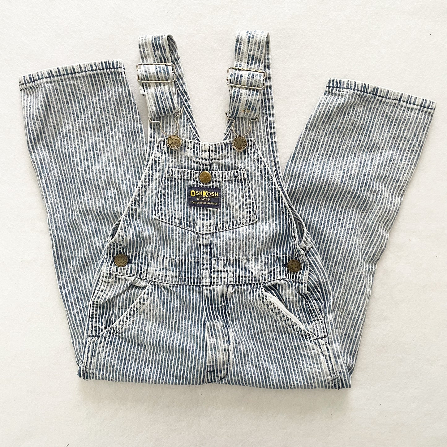OshKosh Acid Wash Hickory Stripe Overalls - Yellow Clover Vintage Kids Clothes