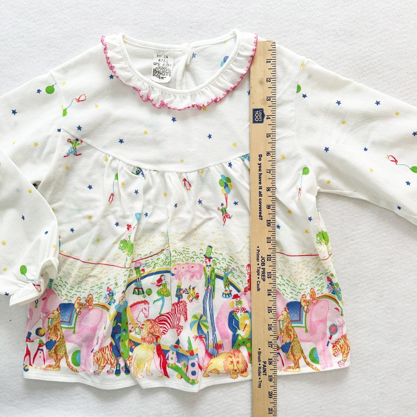 Multicolored Circus Print Pajama Top - Yellow Clover Vintage Kids Clothes