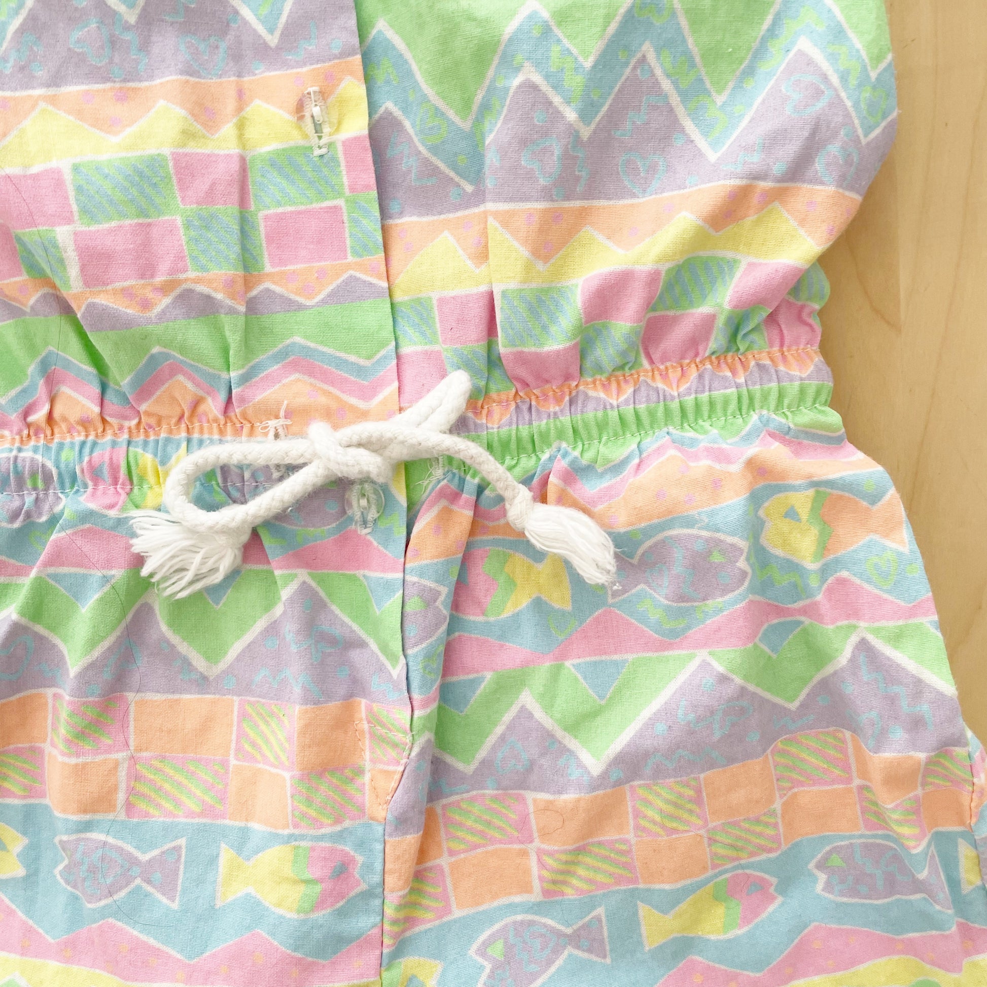 OshKosh Pastel Geo Fish Romper - Yellow Clover Vintage Kids Clothes