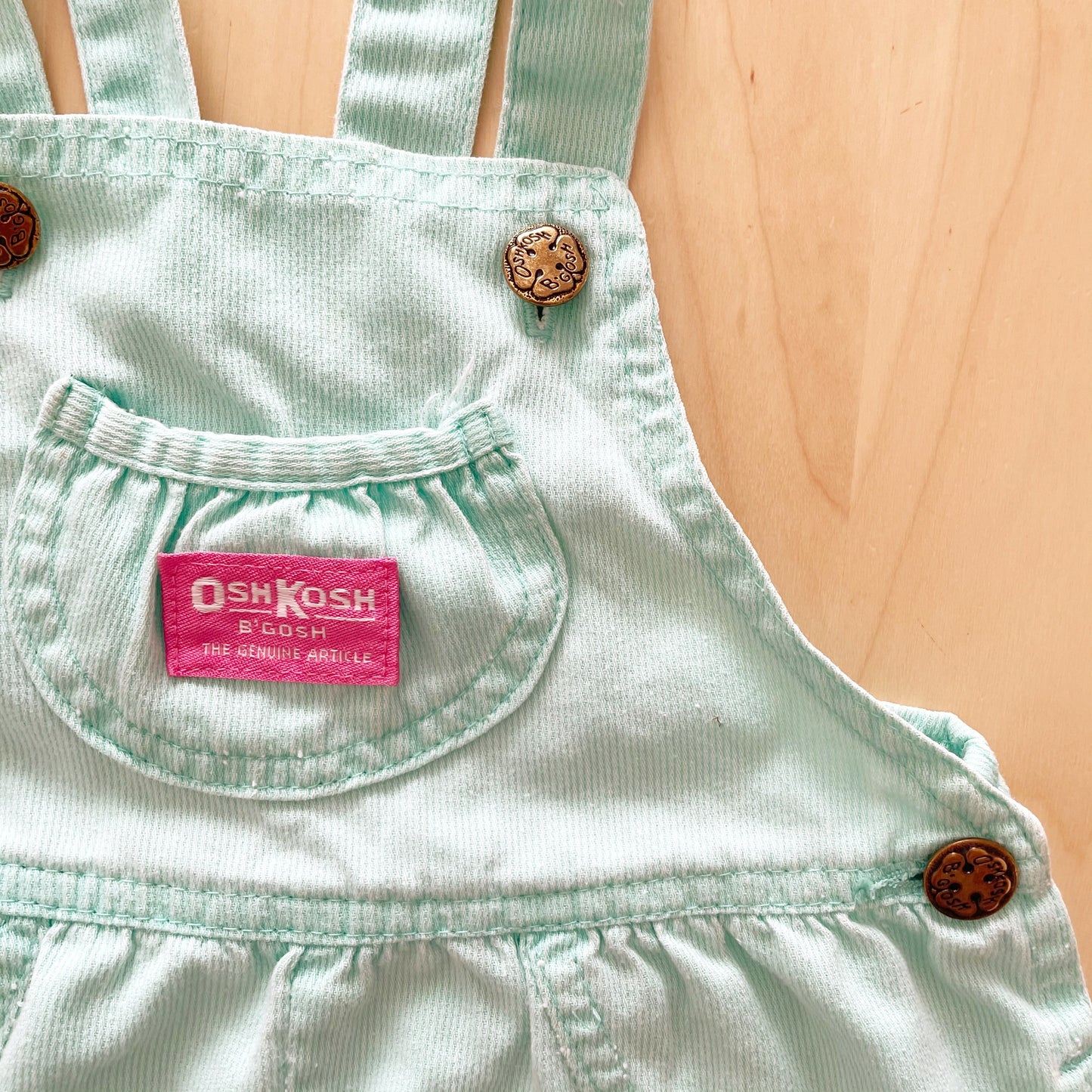 OshKosh Mint Green Shortalls - Yellow Clover Vintage Kids Clothes