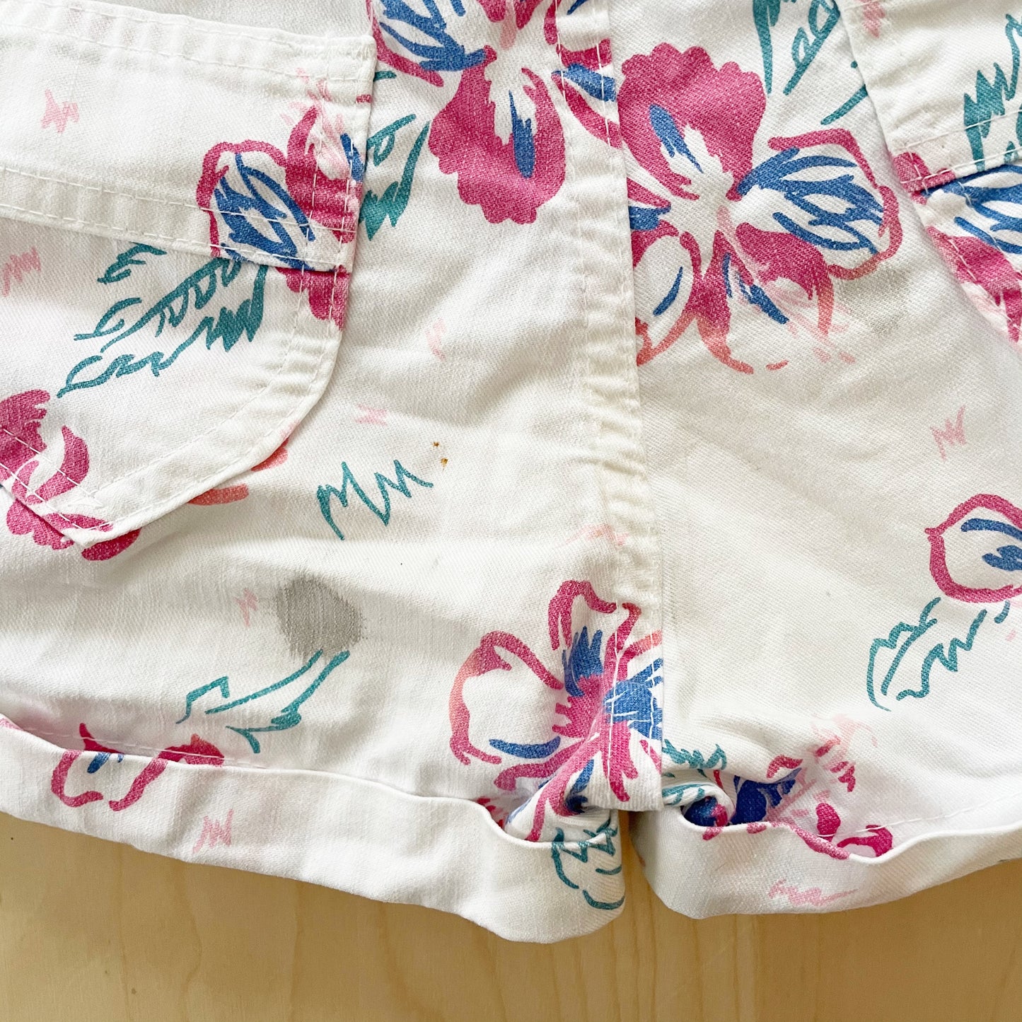 Vintage OshKosh Tropical Flower Print Shortalls - Yellow Clover Vintage Kids Clothes