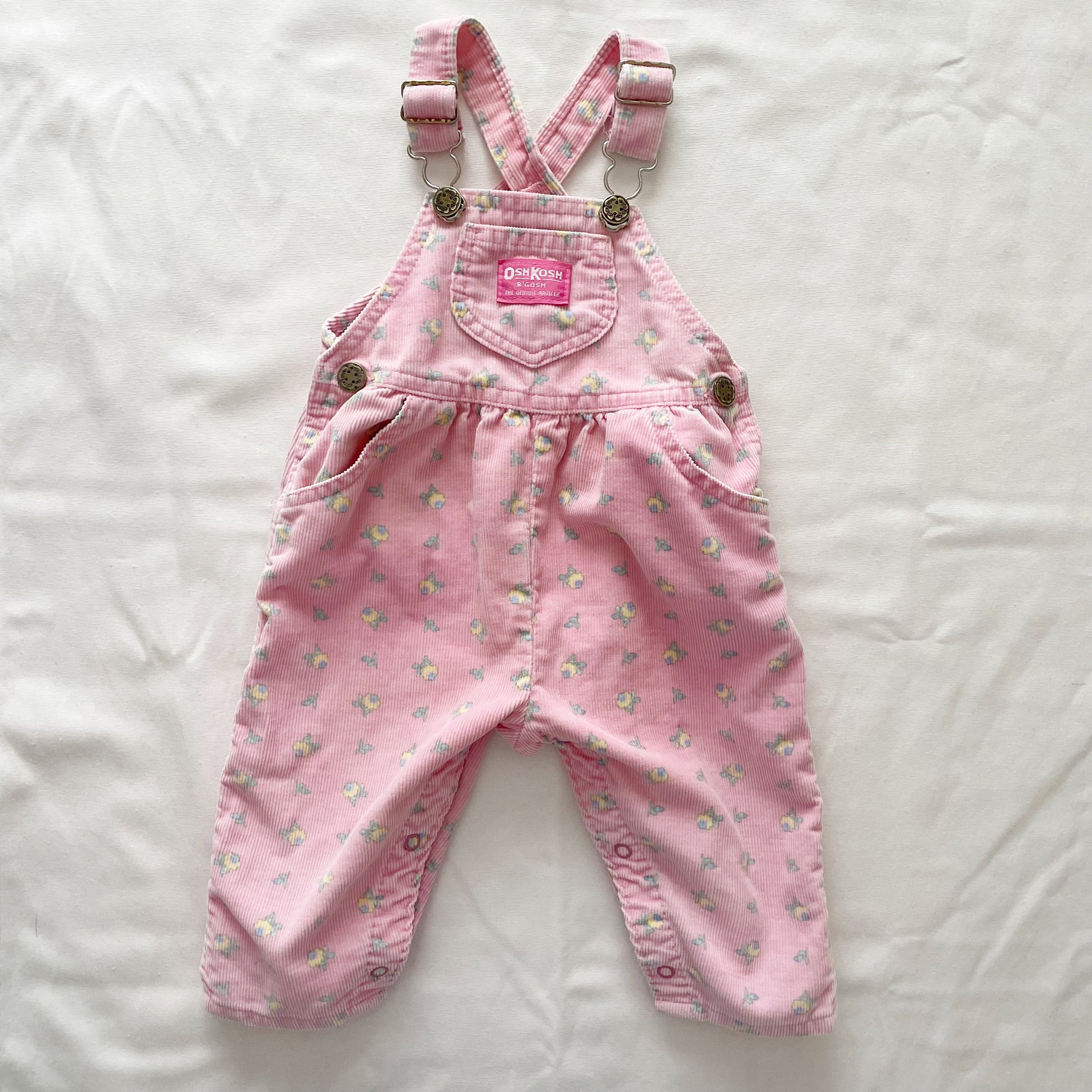 OshKosh Pink Floral Keyhole Back Overalls - Yellow Clover Vintage Kids Clothes