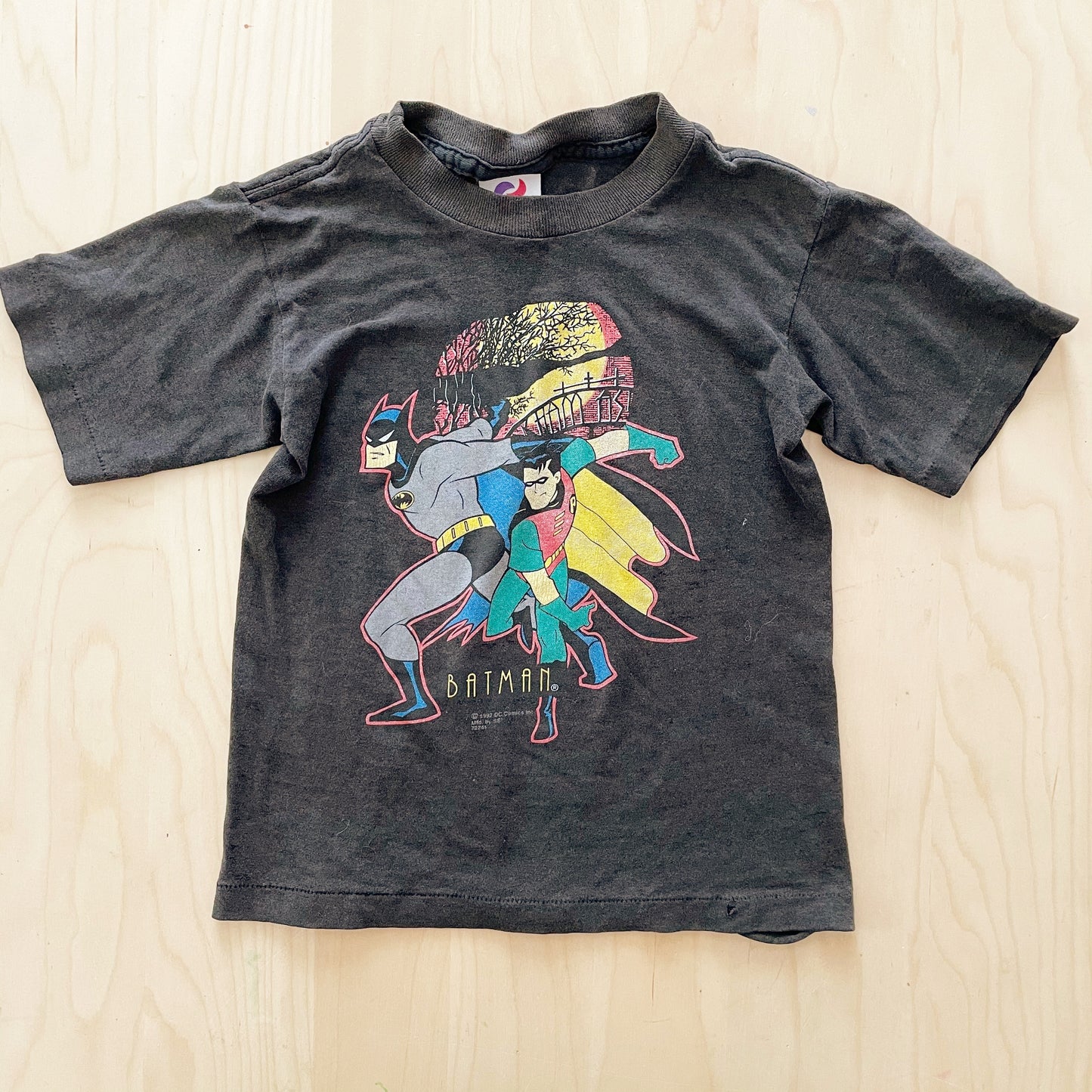 Vintage 1992 Batman and Robin Kids Graphic Tee - Yellow Clover Vintage Kids Clothes
