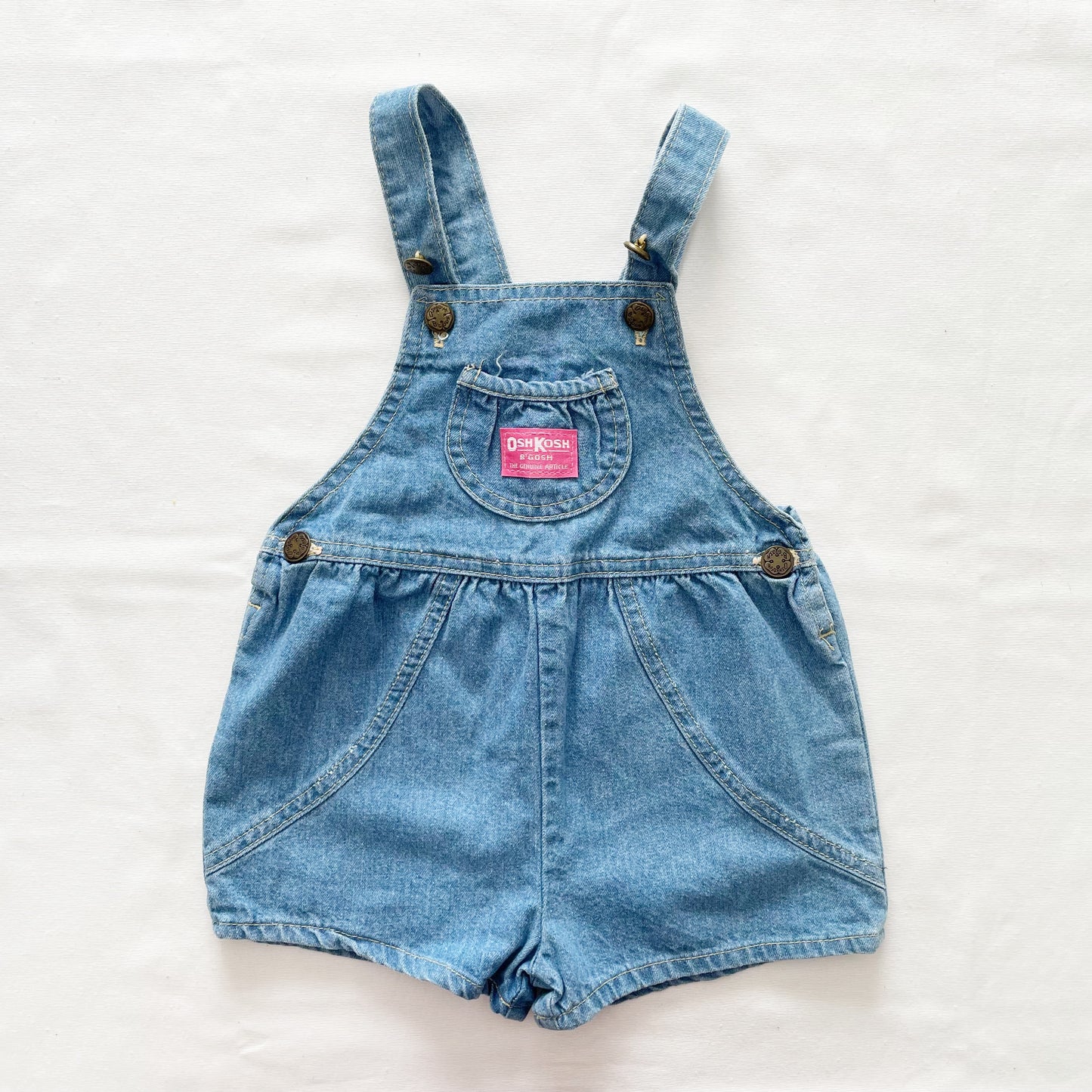 OshKosh Lighter Wash Bubble Cut Shortalls - Yellow Clover Vintage Kids Clothes