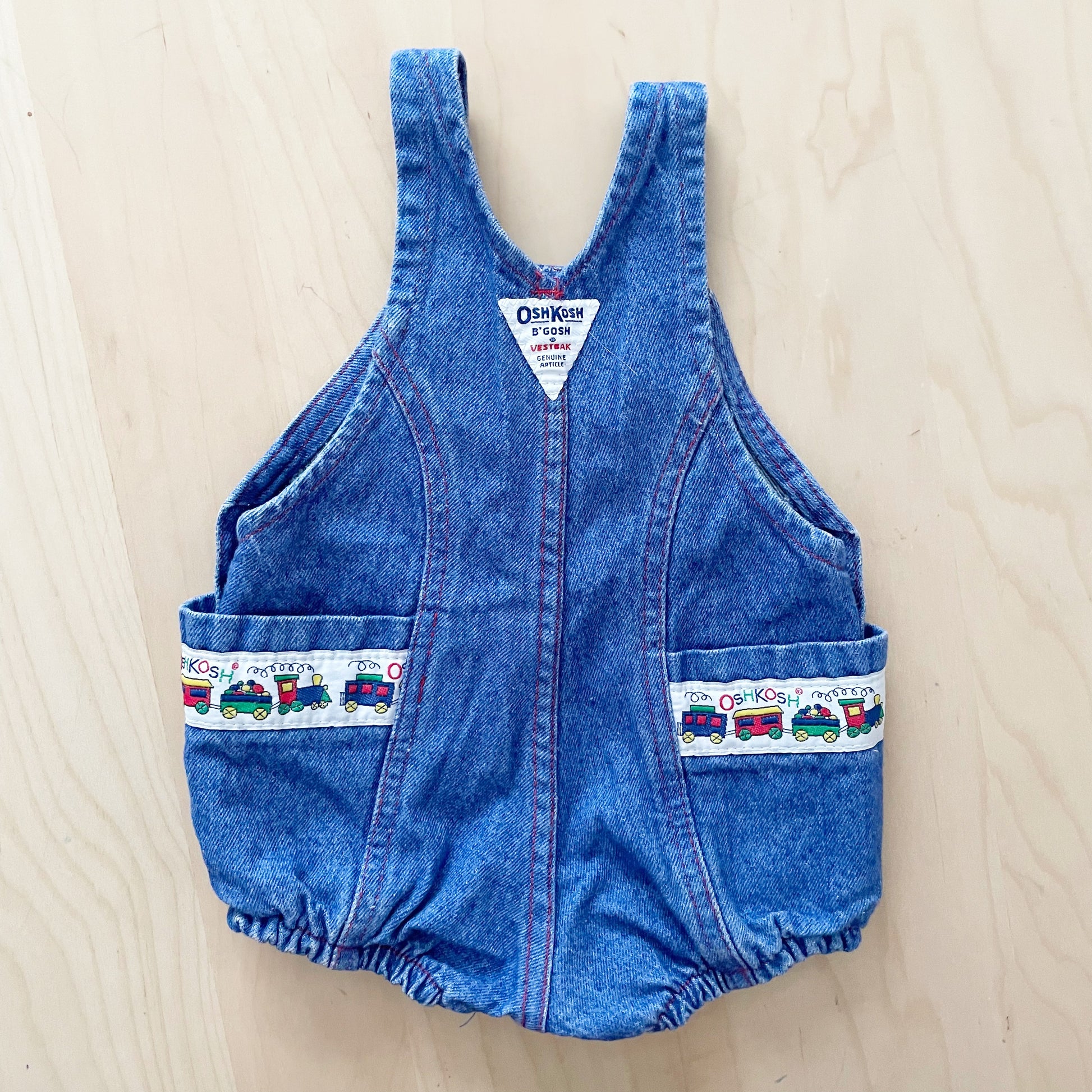 OshKosh Blue Wash Denim Train Bubble Overalls - Yellow Clover Vintage Kids Clothes