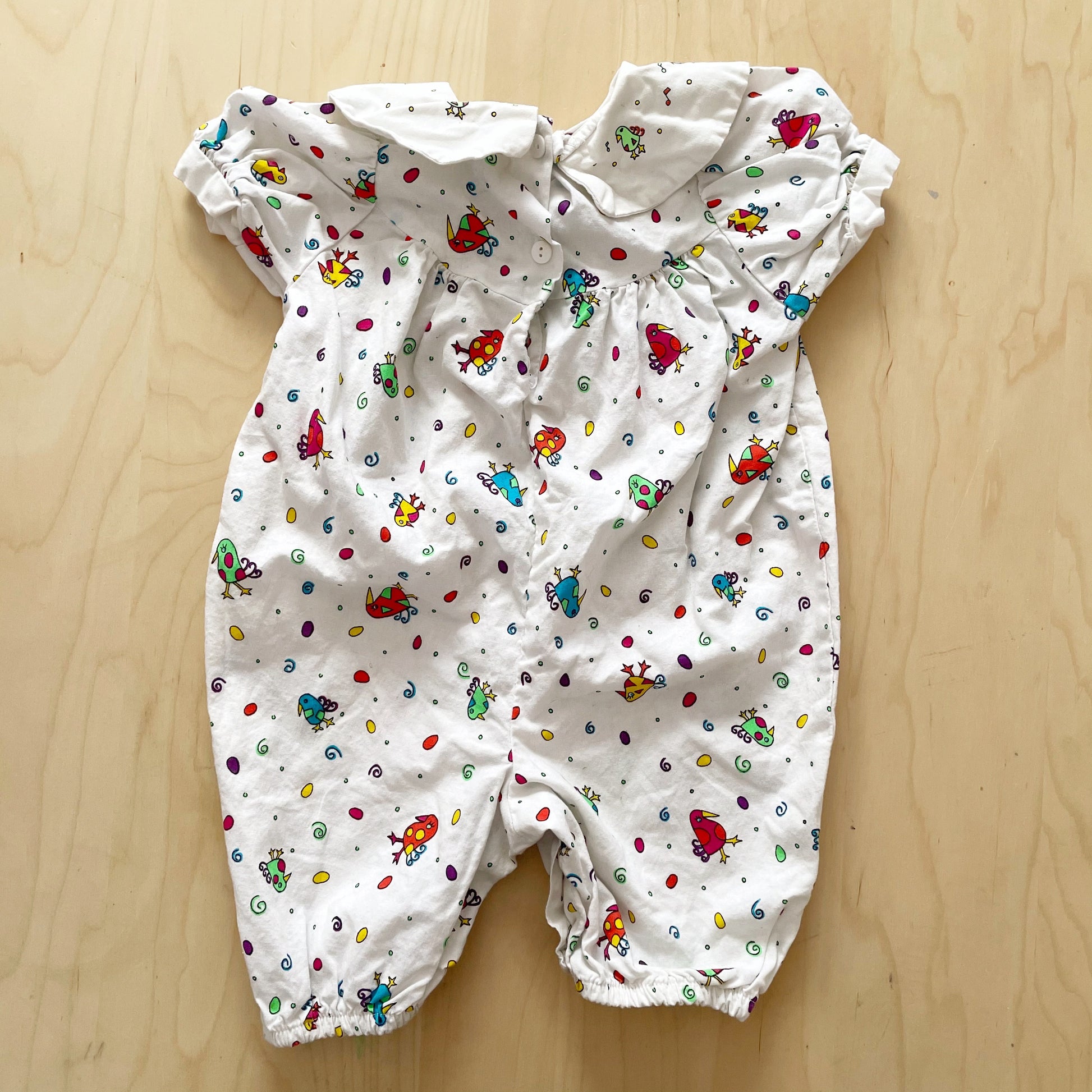 Vintage OshKosh Bird Print Collared Romper - Yellow Clover Vintage Kids Clothes
