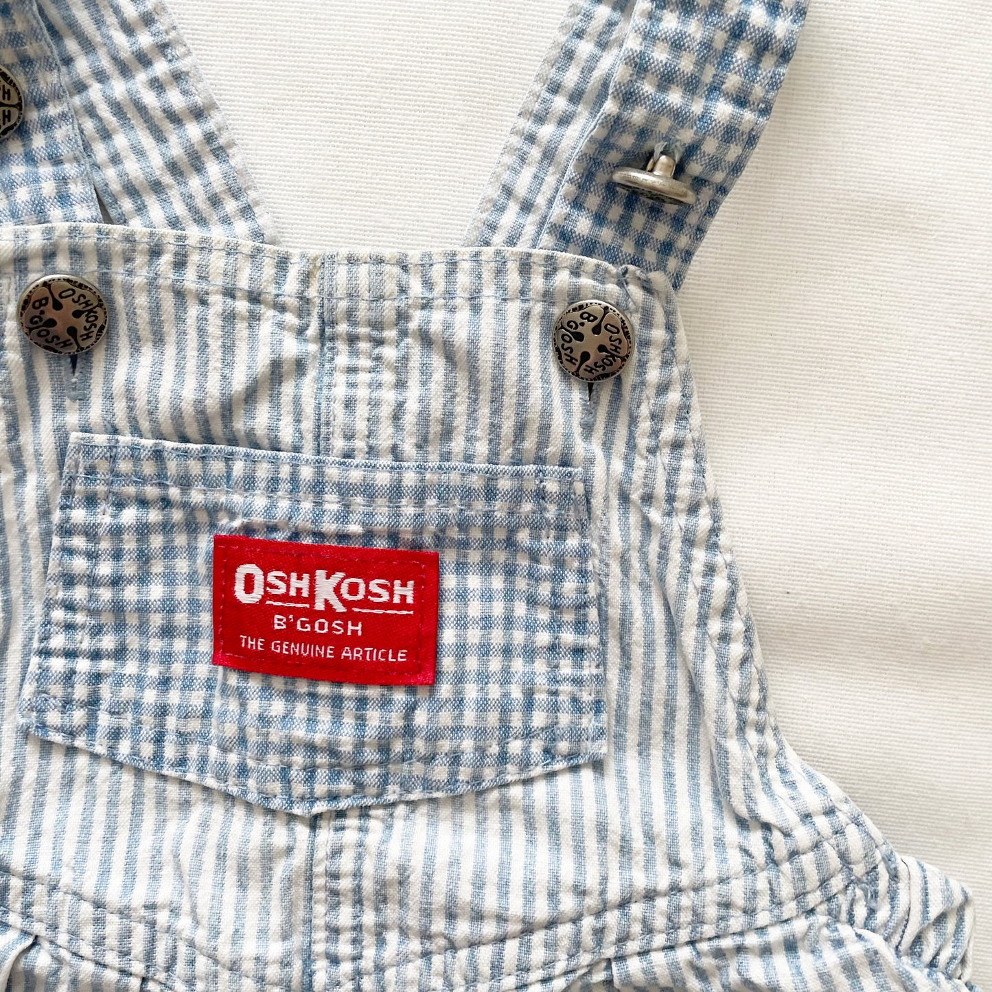 OshKosh Light Blue Striped Gingham Bubble Overalls