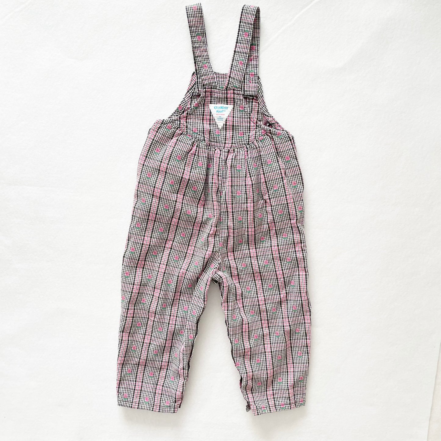 OshKosh Floral Plaid Woven Overalls - Yellow Clover Vintage Kids Clothes