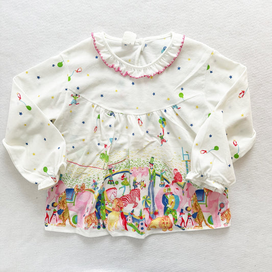 Vintage Multicolored Circus Print Girls Pajama Top