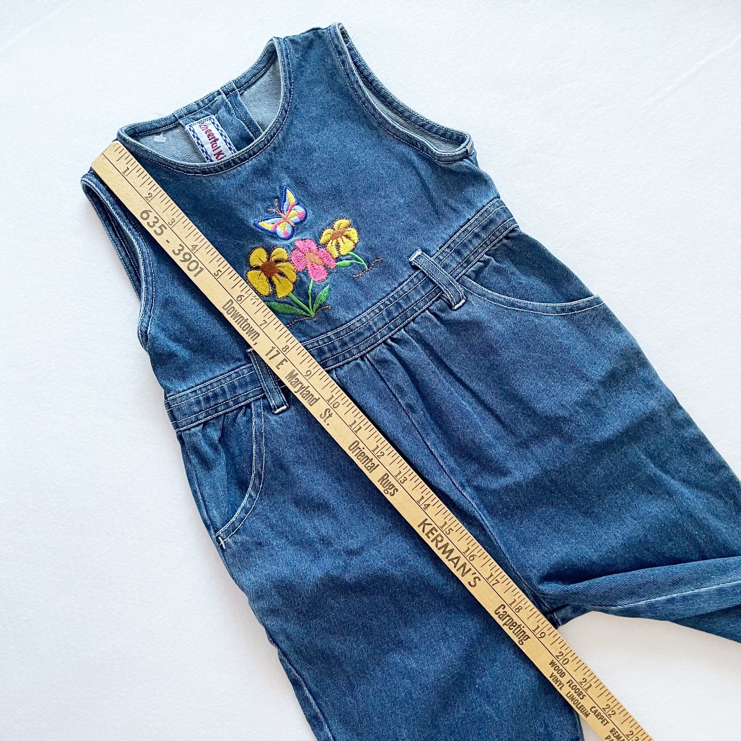 Denim Flower Embroidered Jumpsuit - Yellow Clover Vintage Kids Clothes