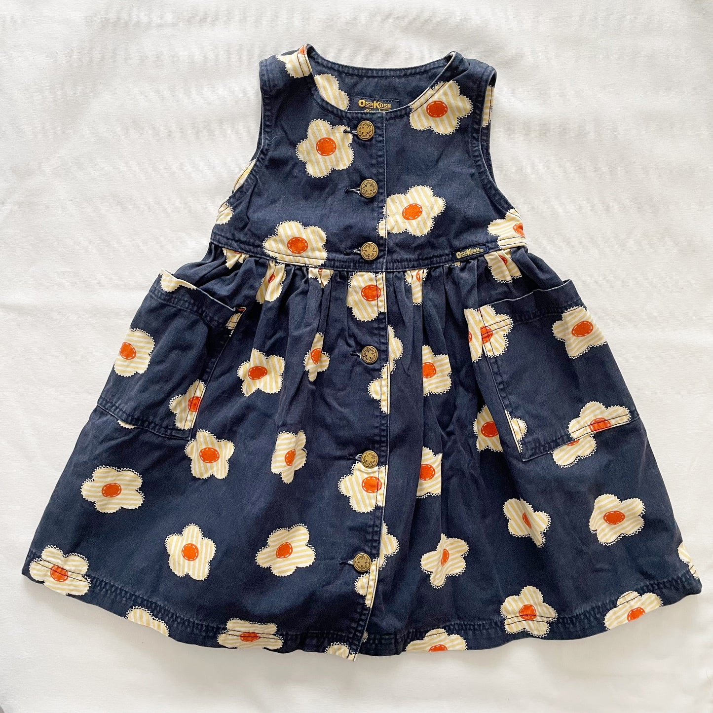 OshKosh Yellow Flower Print Button Front Dress - Yellow Clover Vintage Kids Clothes