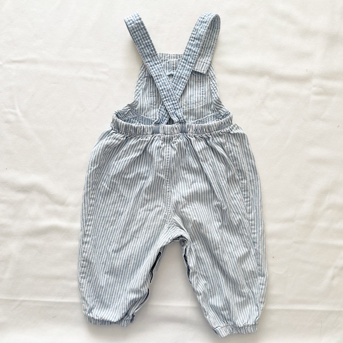OshKosh Light Blue Striped Gingham Bubble Overalls